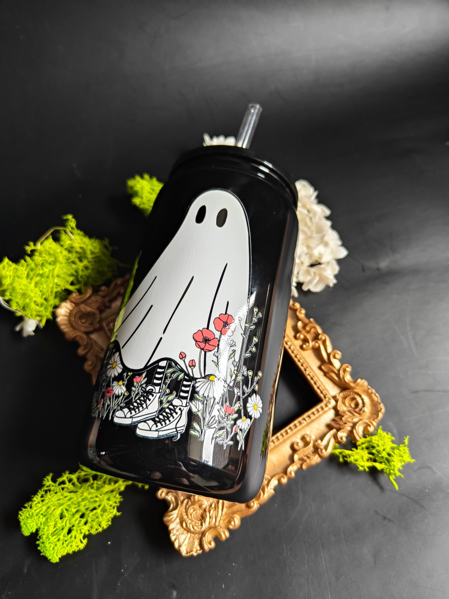 Gobelet en Verre avec Paille - Noir "Fantôme"