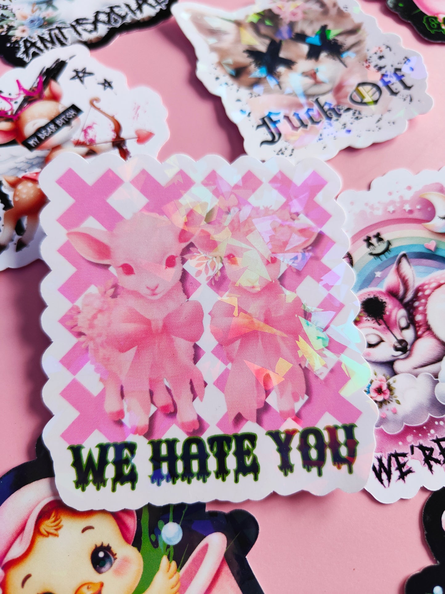 Stickers Autocollant "We hate You" Dark Kawaii/Humour Noir - Brillant ou Holographique