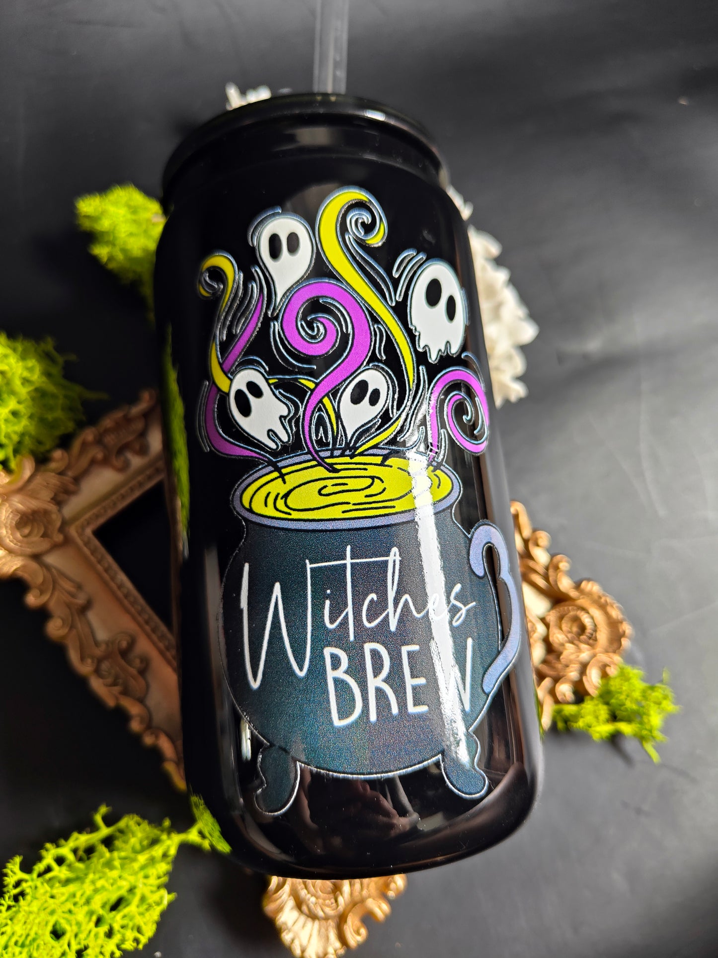 Gobelet en Verre avec Paille - Noir " Fantômes - Witches Brew"