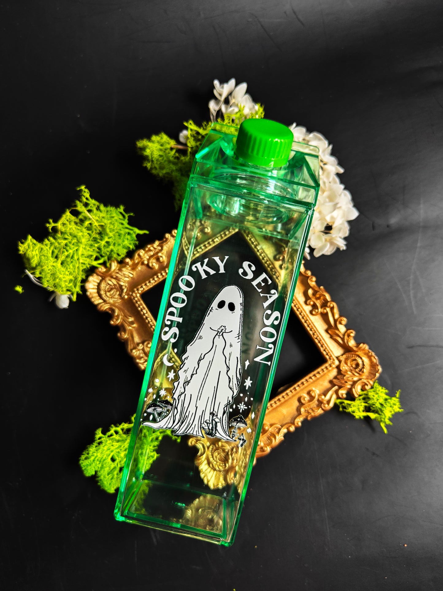 Green Milk Brick Style Bottle - "Spooky Season Ghost"