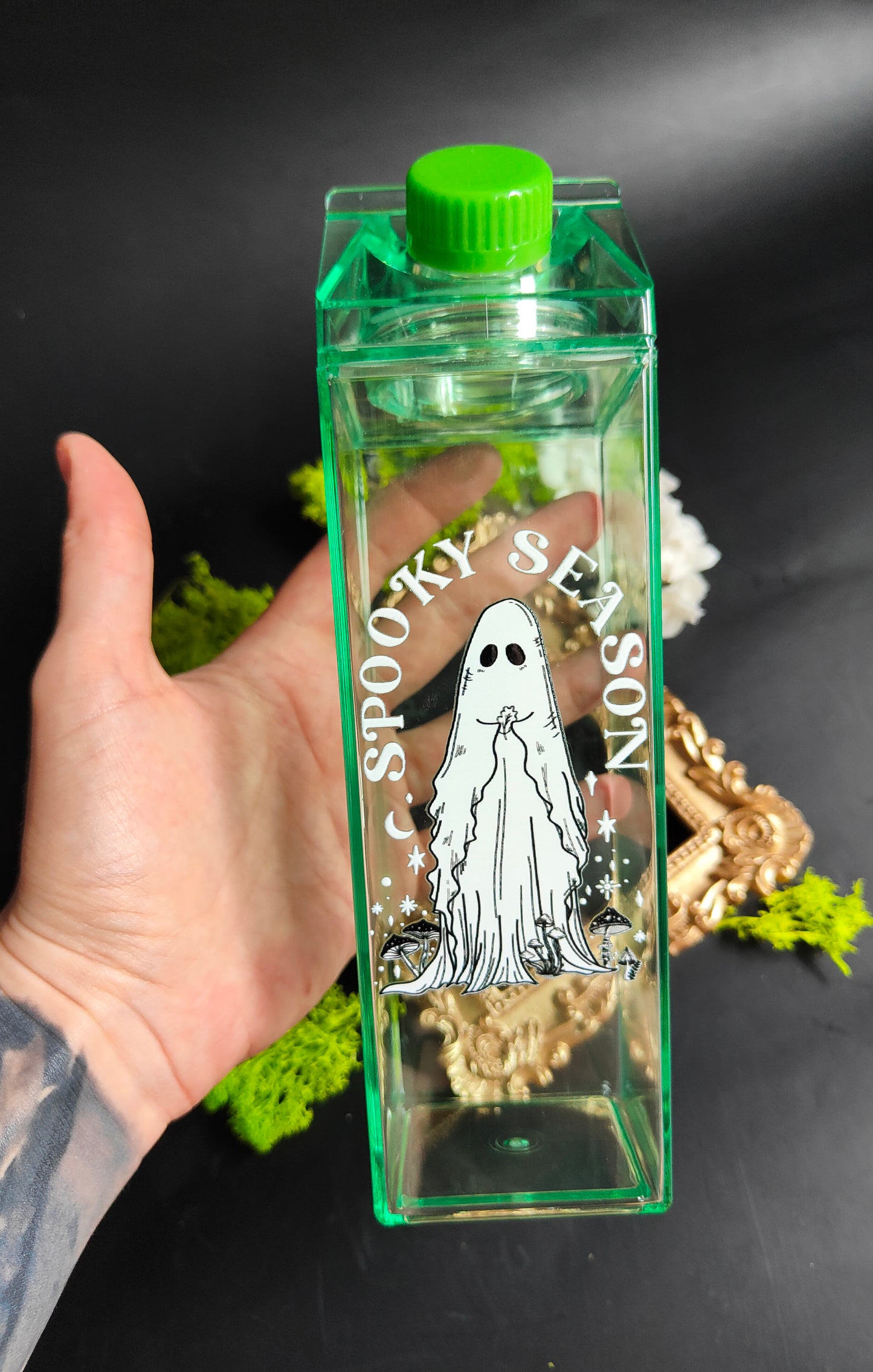 Green Milk Brick Style Bottle - "Spooky Season Ghost"