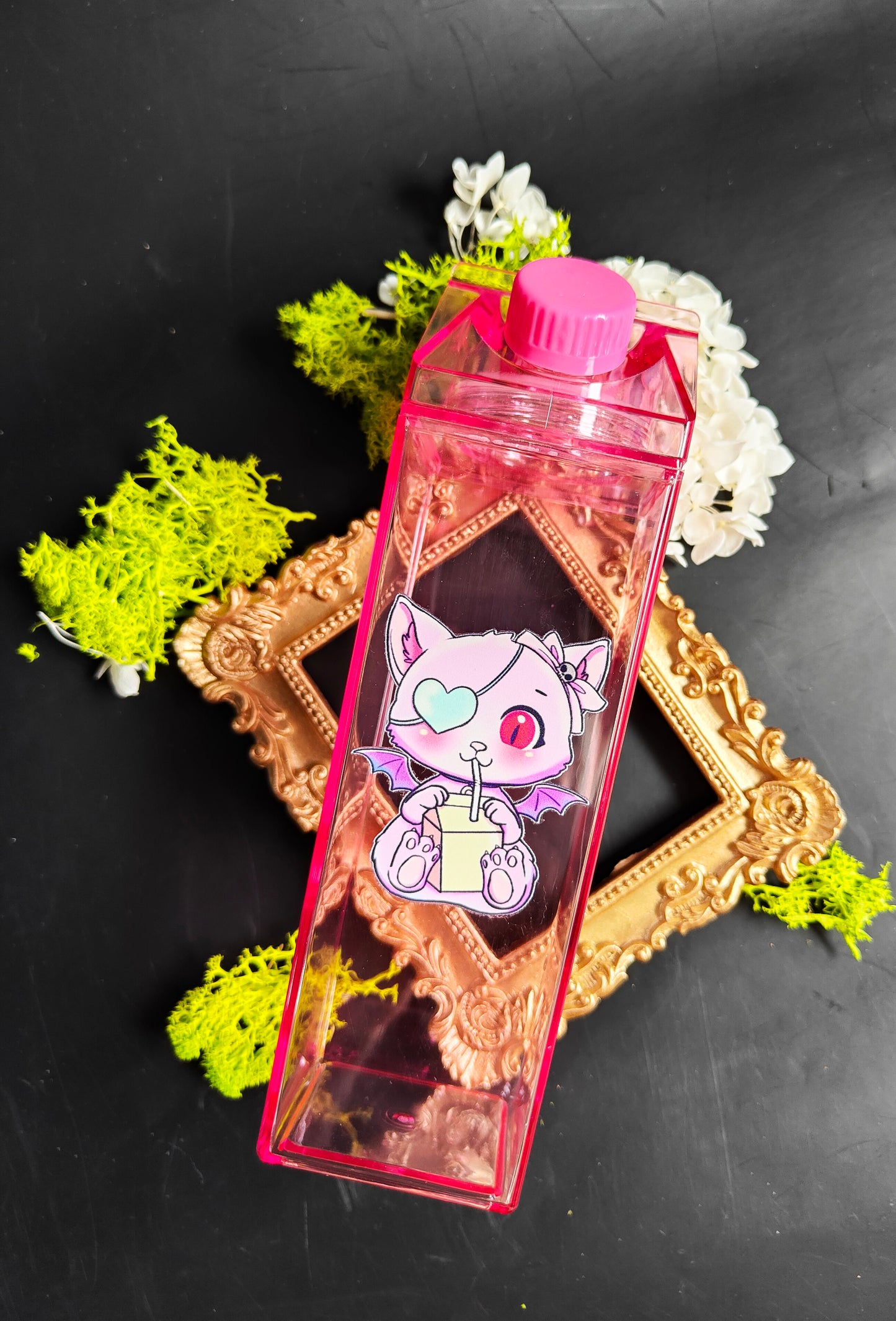 Pink Milk Brick Style Bottle - “Vampire Cat”