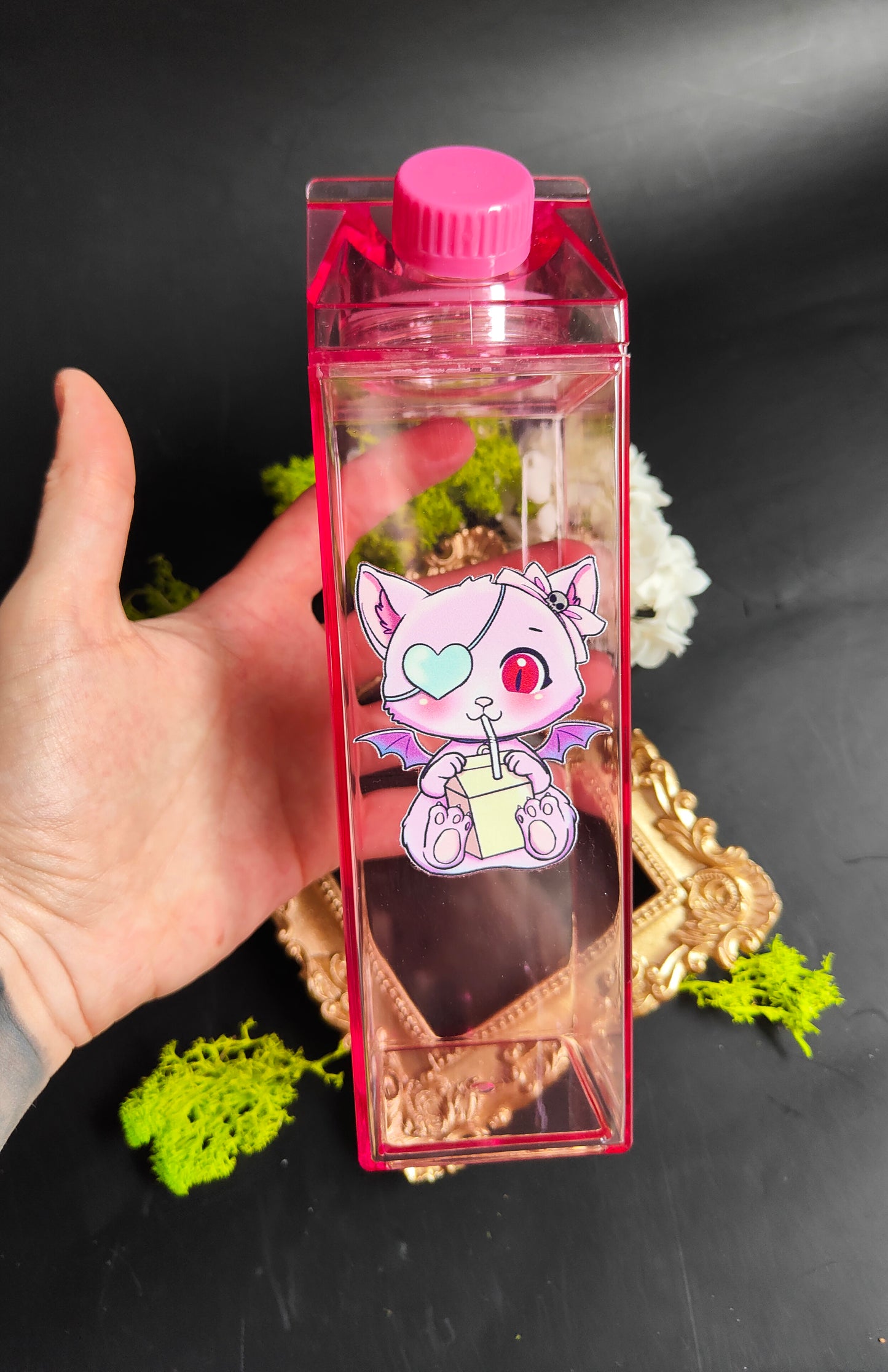 Pink Milk Brick Style Bottle - “Vampire Cat”