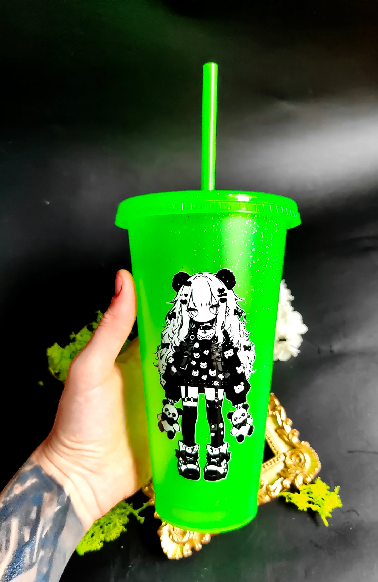 Neon Green Tumbler - Kawaii Gothic Girl