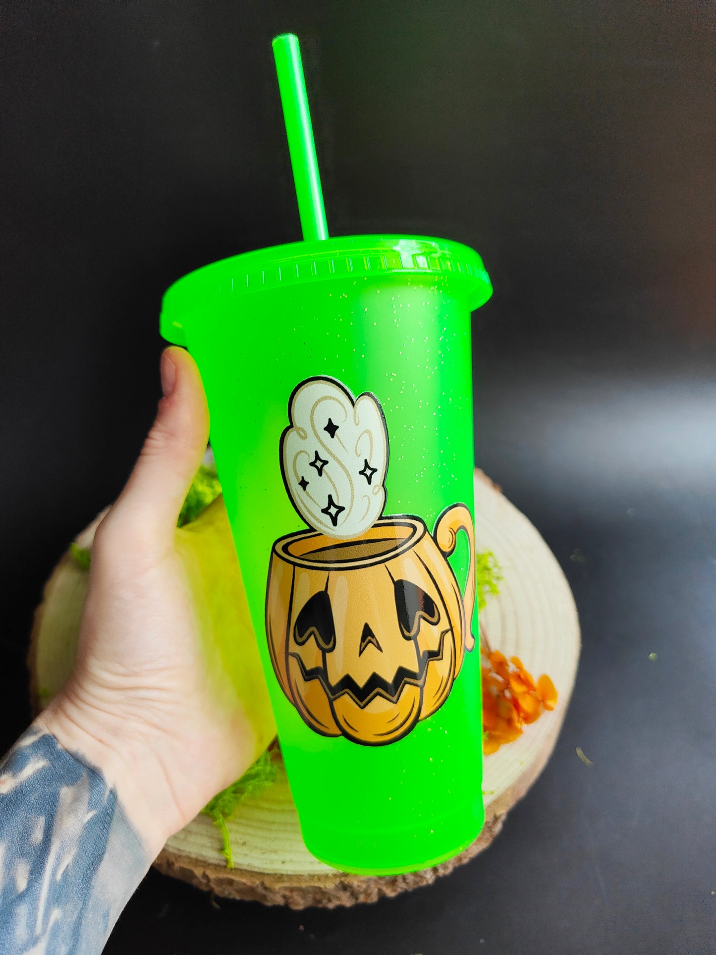 Neon Green Tumbler - Pumpkin Mug