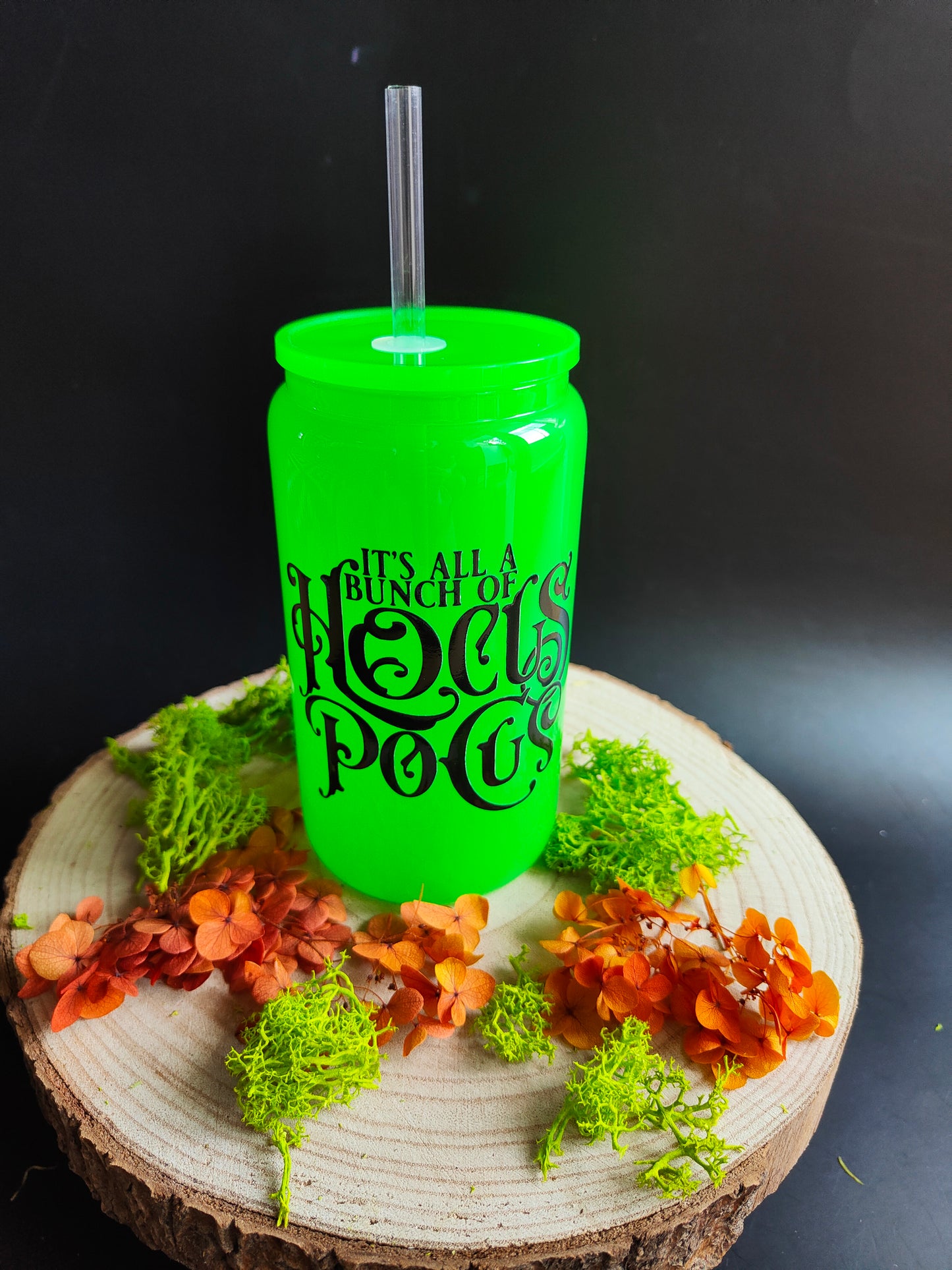 Gobelet en Verre avec Paille - Vert Neon "Hocus Pocus"