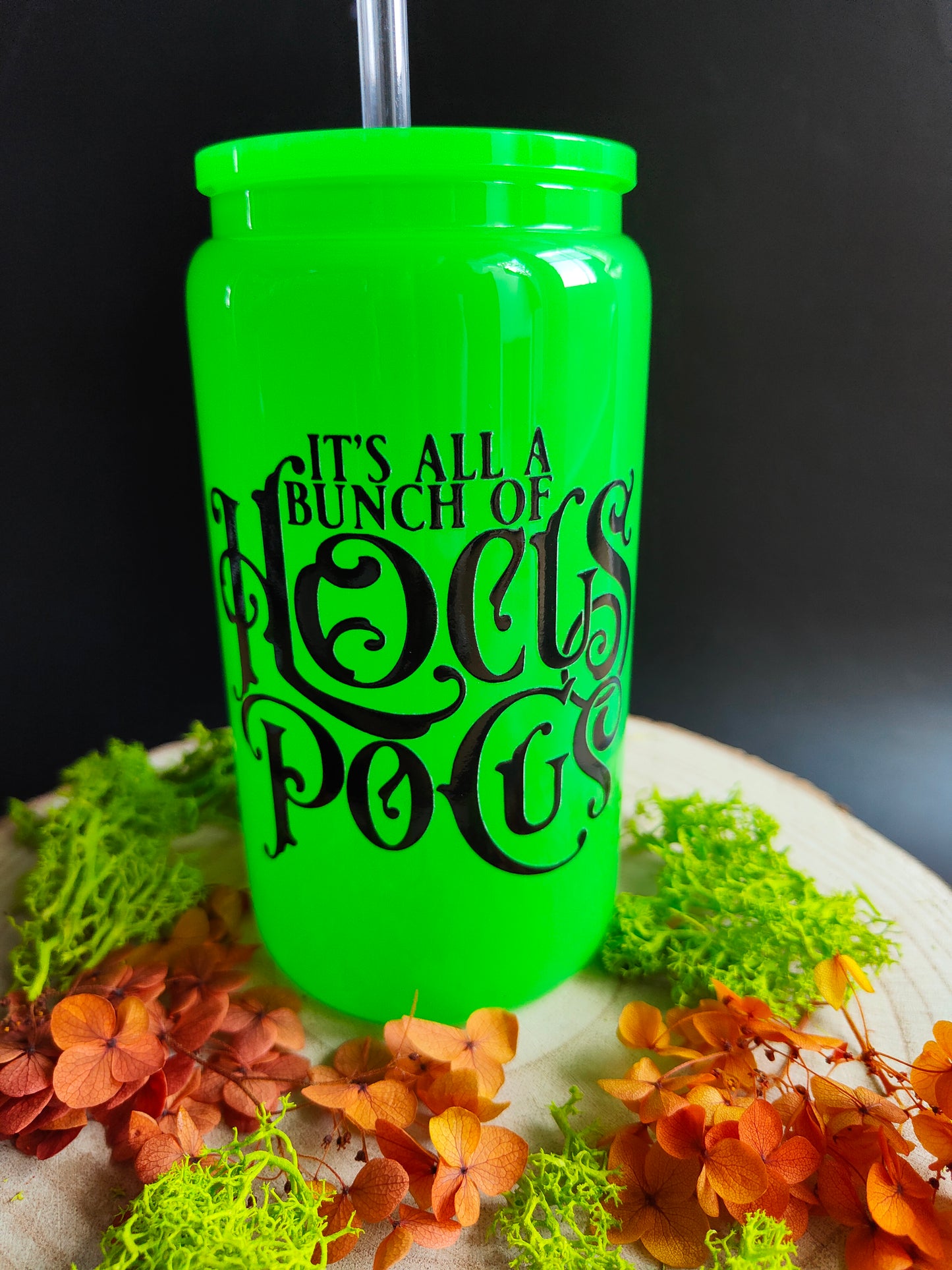 Gobelet en Verre avec Paille - Vert Neon "Hocus Pocus"