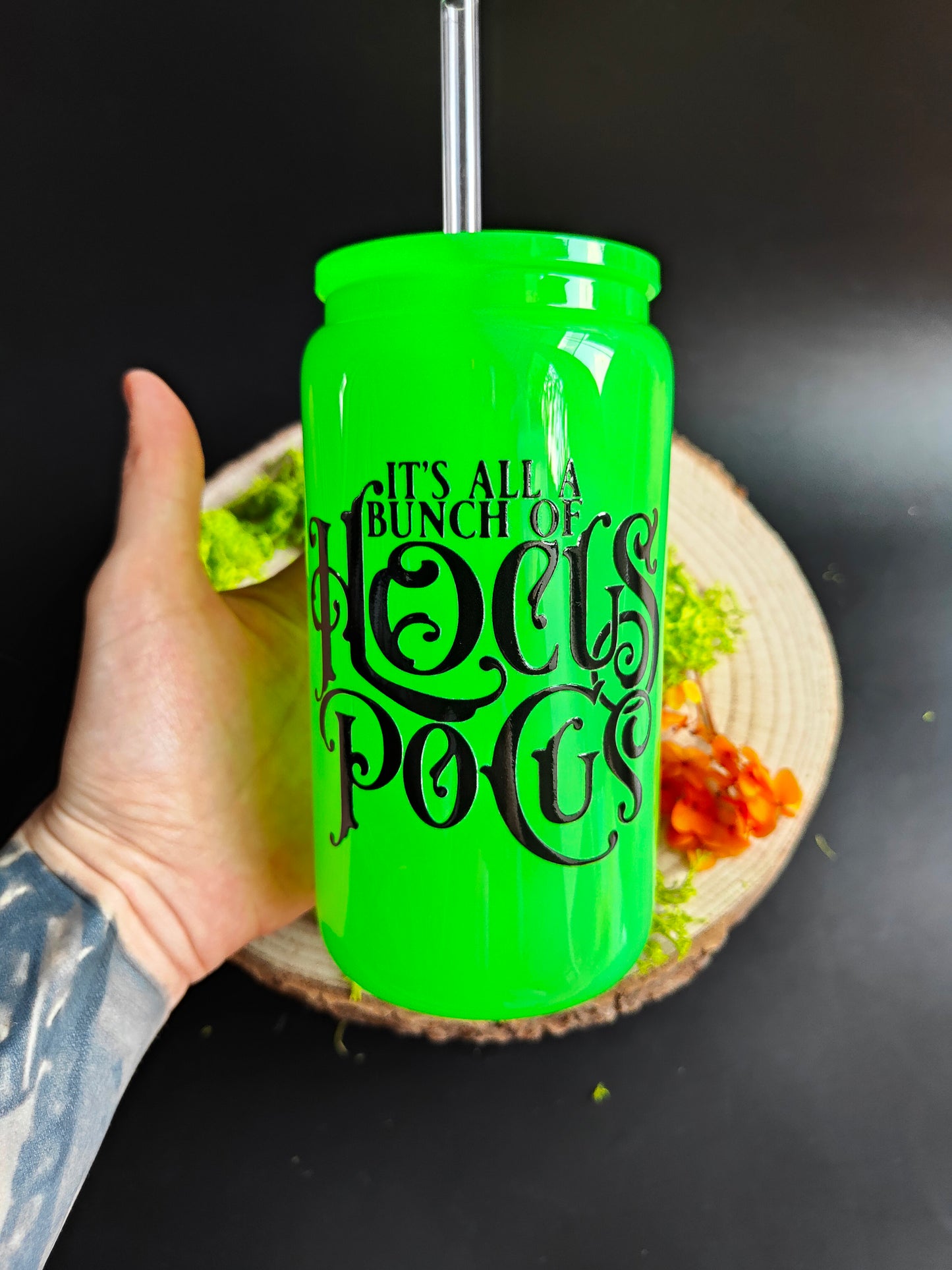 Gobelet en Verre avec Paille - Vert Neon "Hocus Pocus"