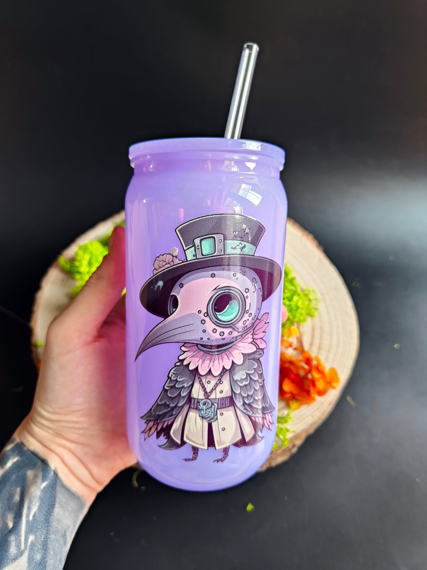 Plastic Cup with Straw - Purple "Doctor Plague"