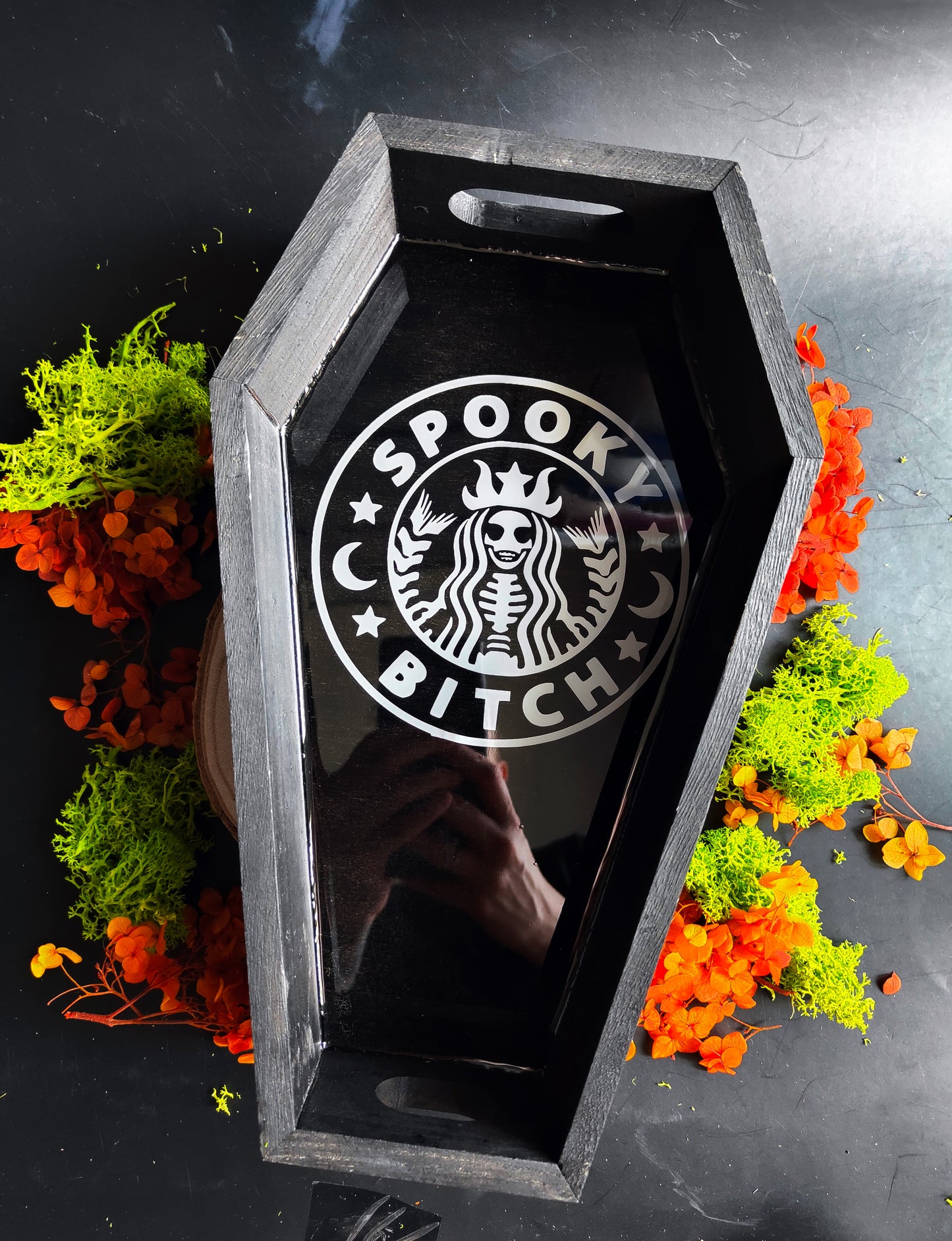 Black "Spooky Bitch" Coffin Tray