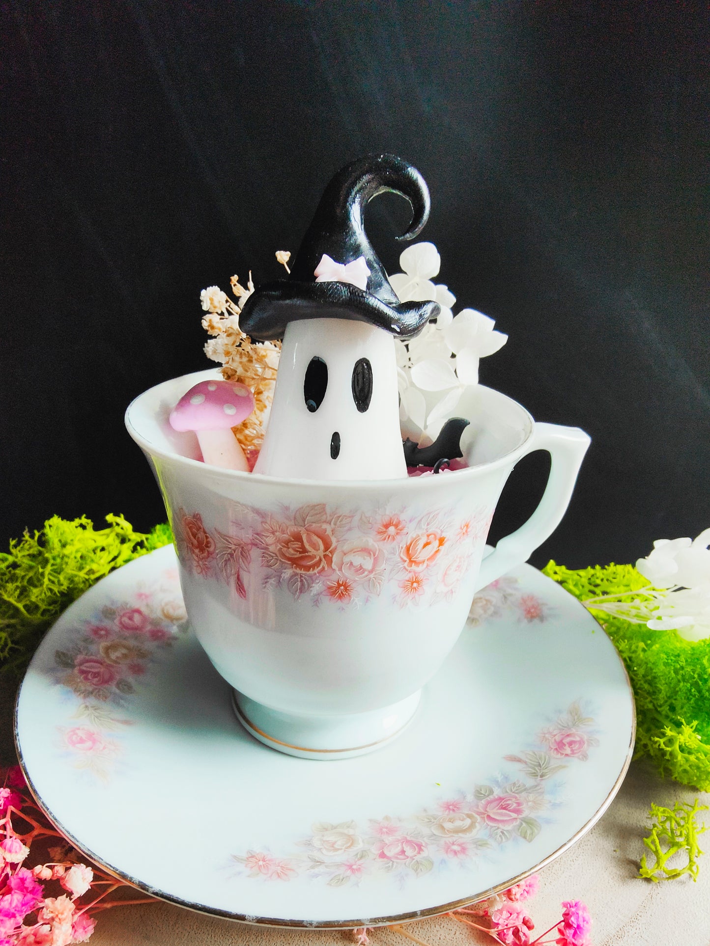 Ghost in his Vintage Mug - Pink Witch Edition