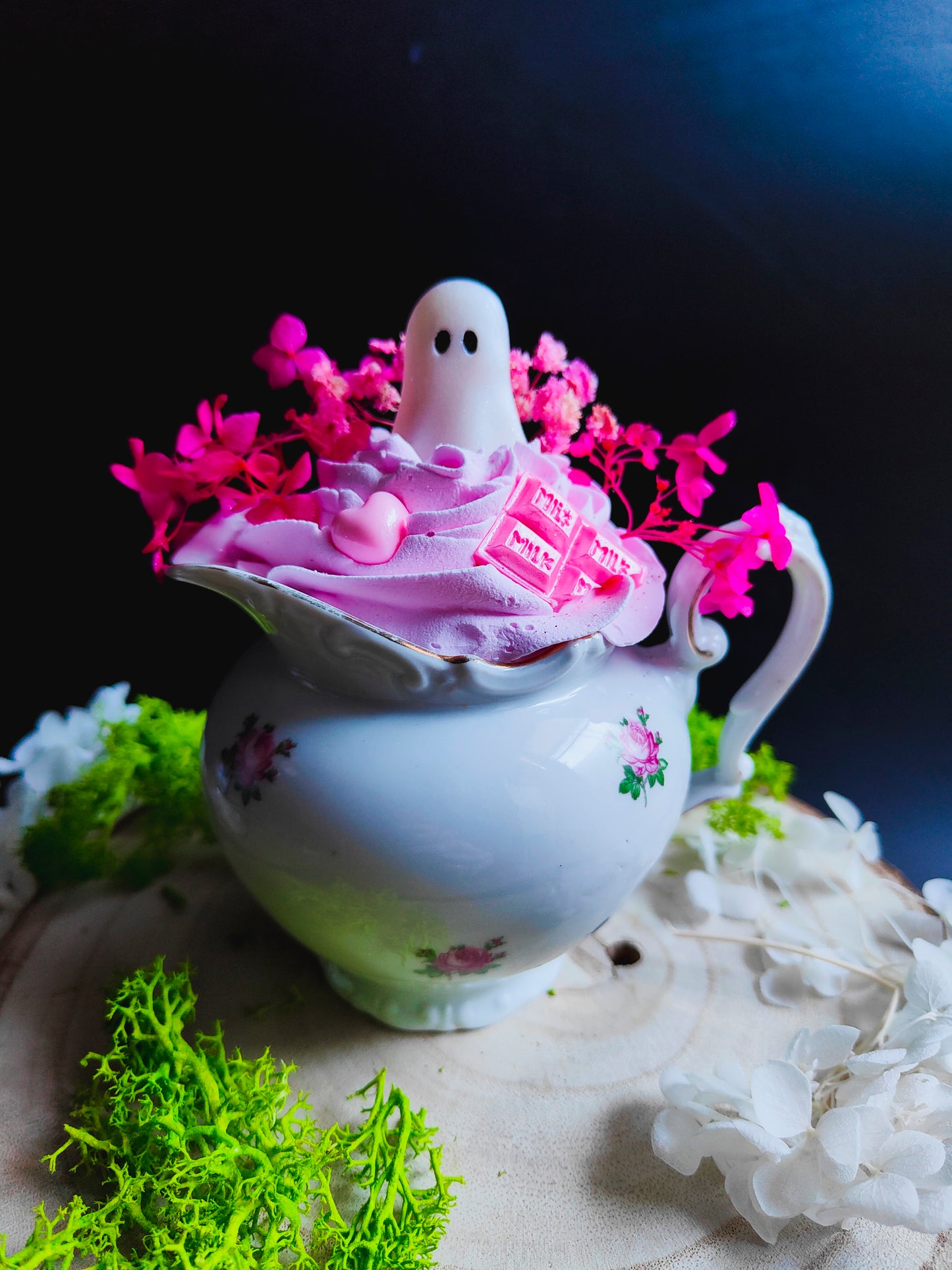 Ghost in his Vintage Milk Jug - Fushia