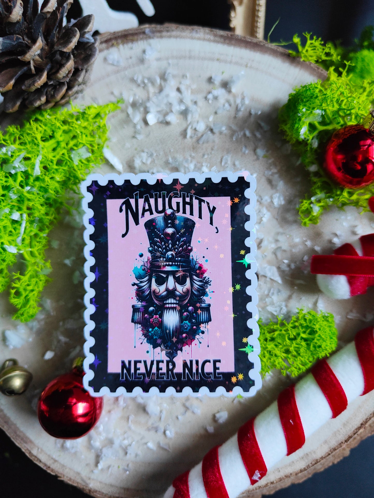 Holographic Sticker "Naughty - Nutcracker"