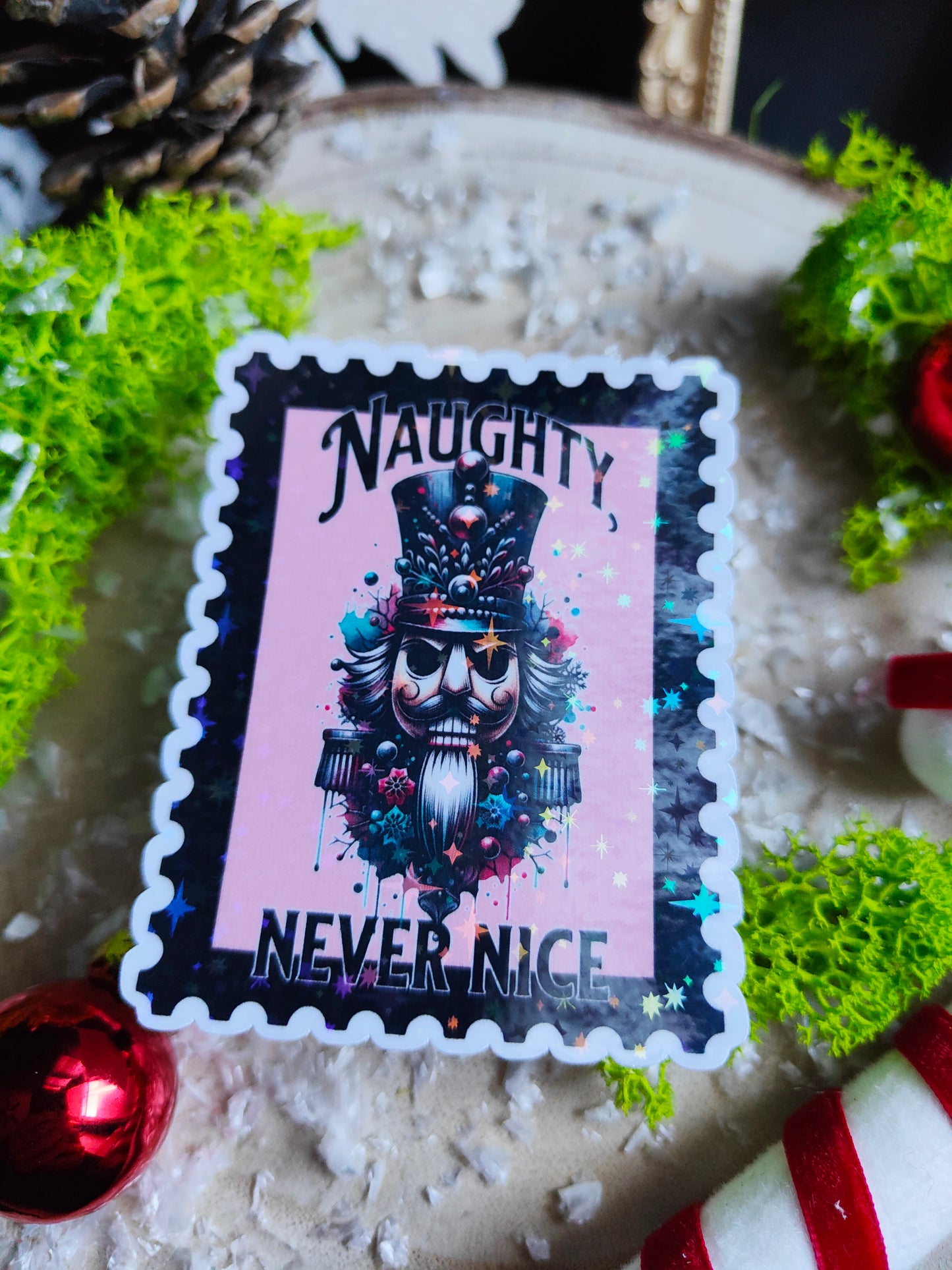 Holographic Sticker "Naughty - Nutcracker"