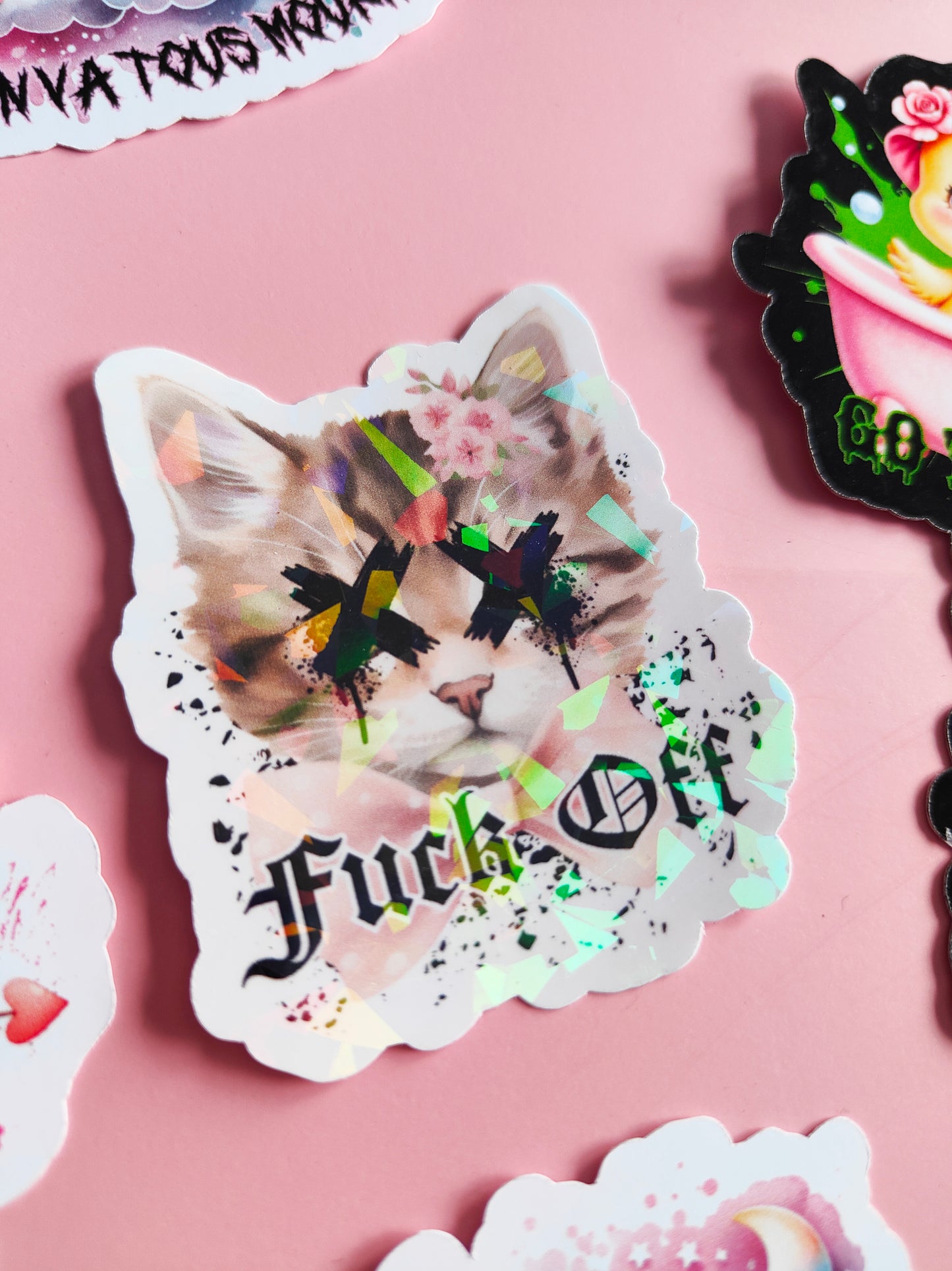 Stickers Autocollant "Fuck Off" Dark Kawaii/Humour Noir - Brillant ou Holographique