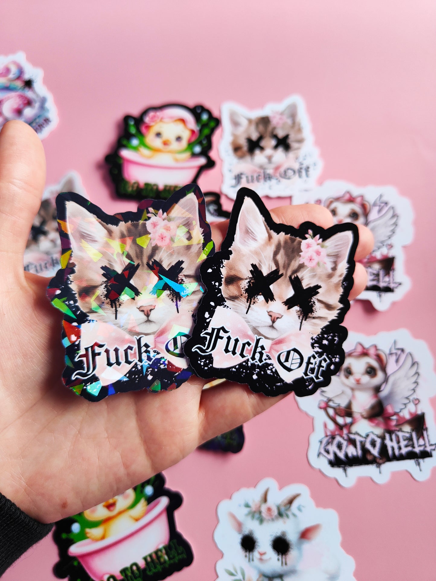 Stickers "Fuck Off" Dark Kawaii/Dark Humor - Glossy or Holographic