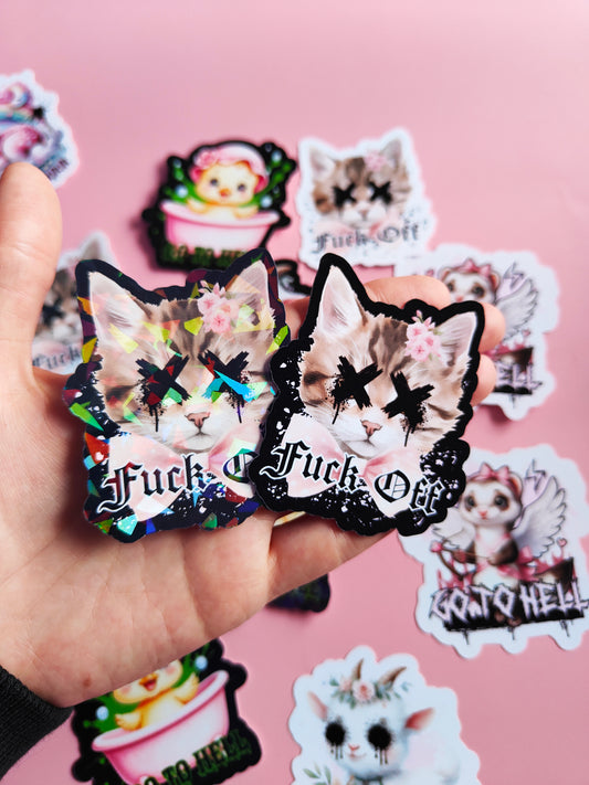 Stickers Autocollant "Fuck Off" Dark Kawaii/Humour Noir - Brillant ou Holographique