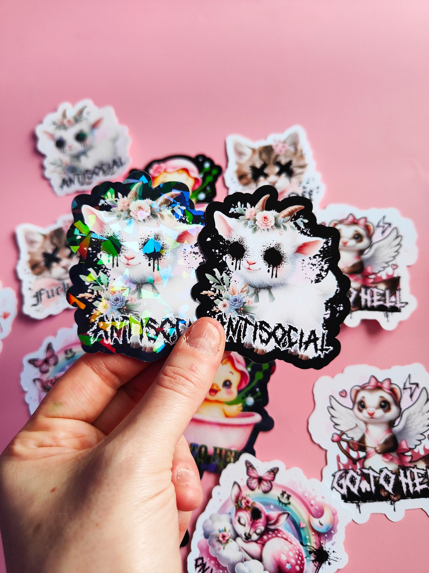 Stickers "Antisocial" Dark Kawaii/Dark Humor - Glossy or Holographic