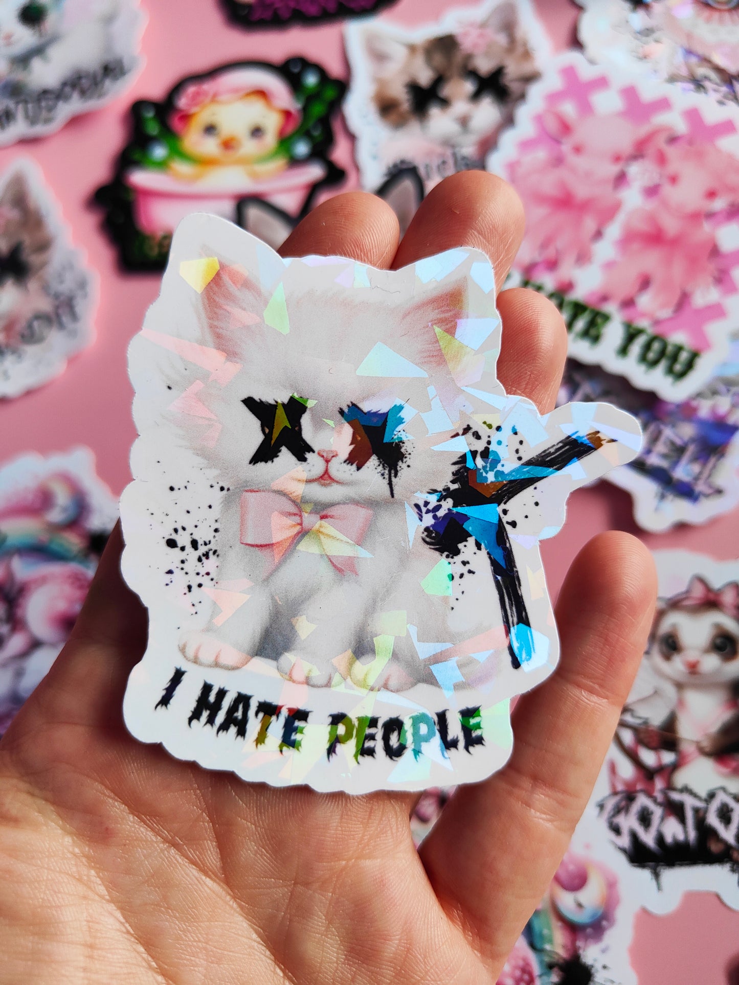 Stickers Autocollant "I Hate People" Dark Kawaii/Humour Noir - Brillant ou Holographique