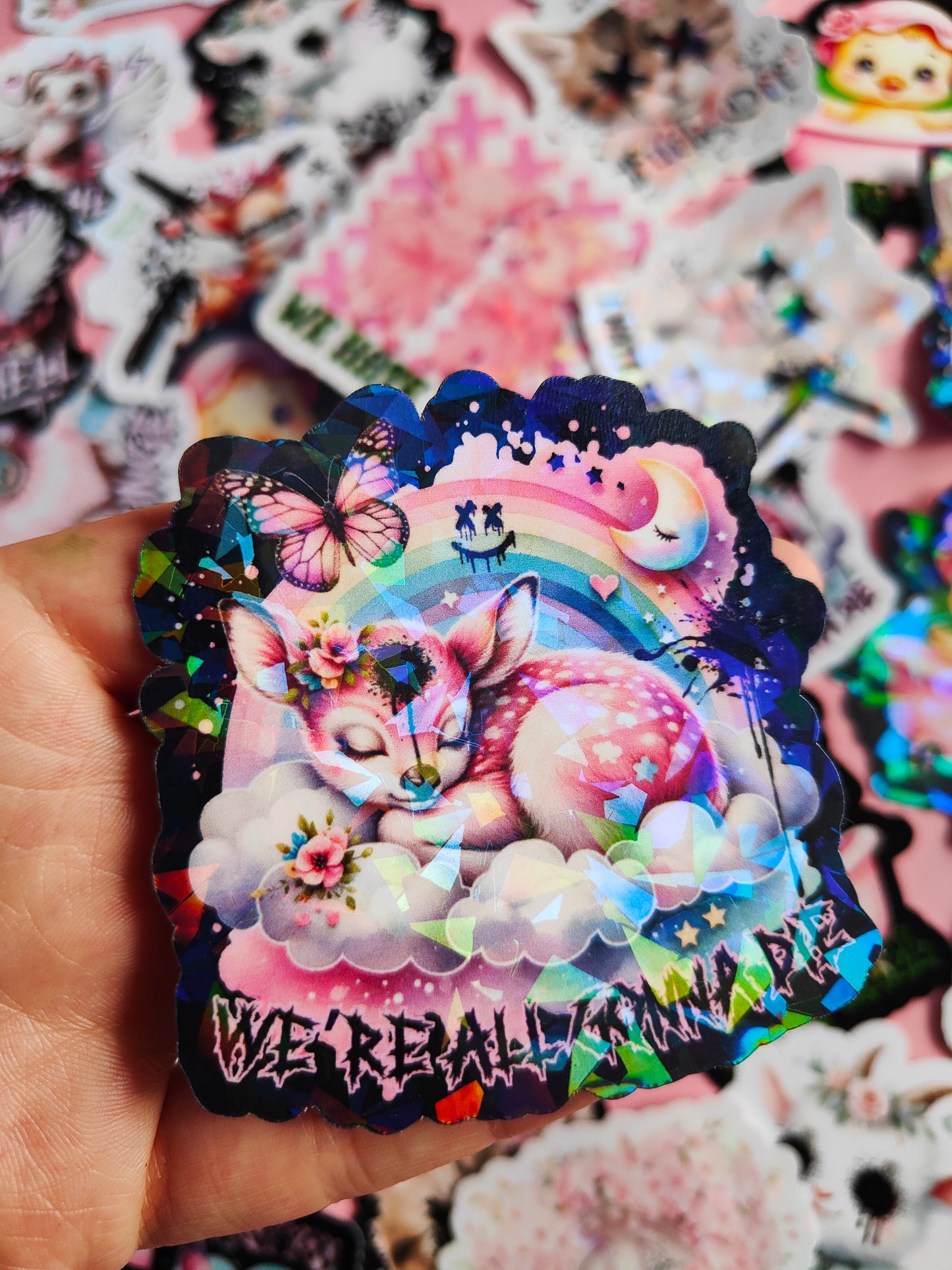 Stickers "We're All gonna Die" Dark Kawaii/Dark Humor - Glossy or Holographic