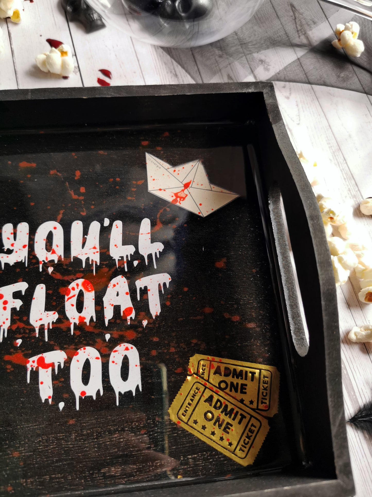 “You All Float Too” Black Wooden Tray