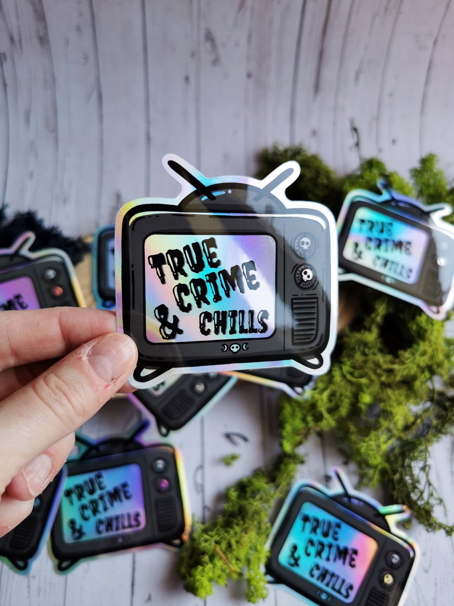 Holographic Sticker "True Crime &amp; Chills"