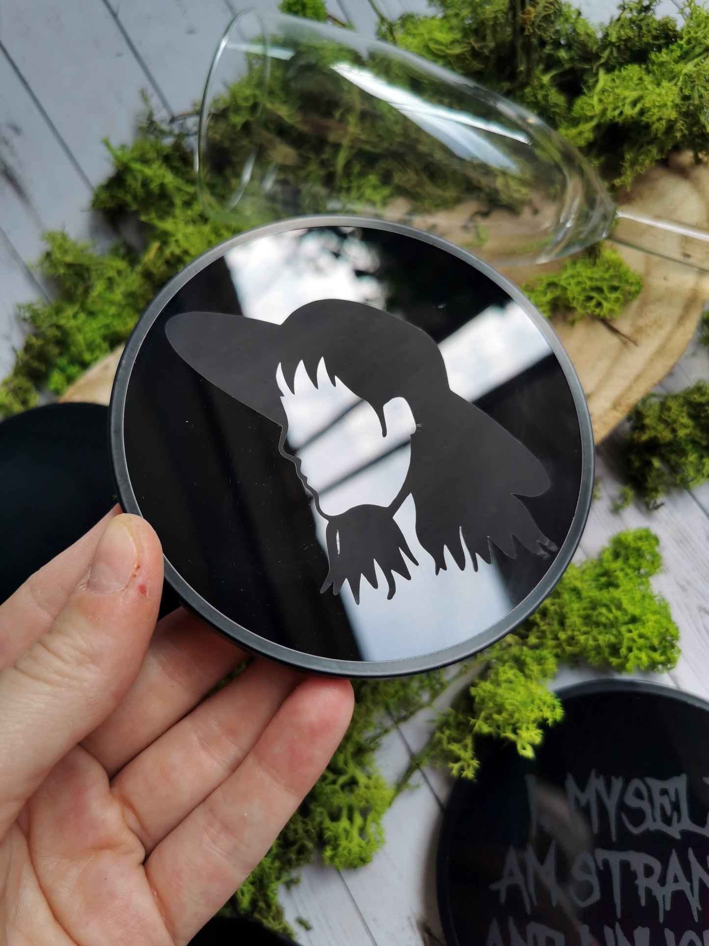 4 Black glass coasters “Beetle Juice”