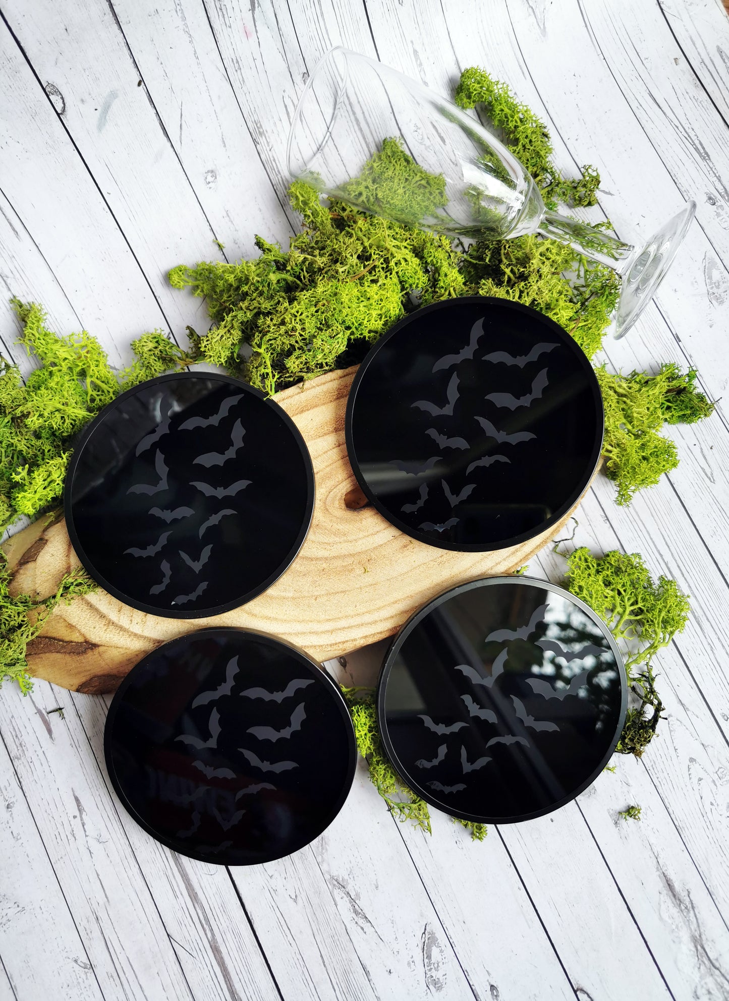 4 Black glass coasters “Bat”