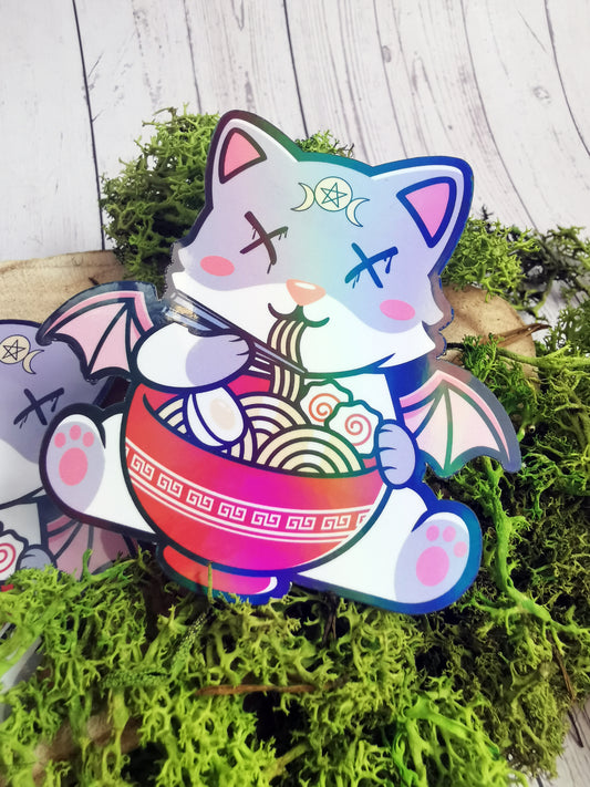 Stickers Holographic "Occult Cat with Noodles"