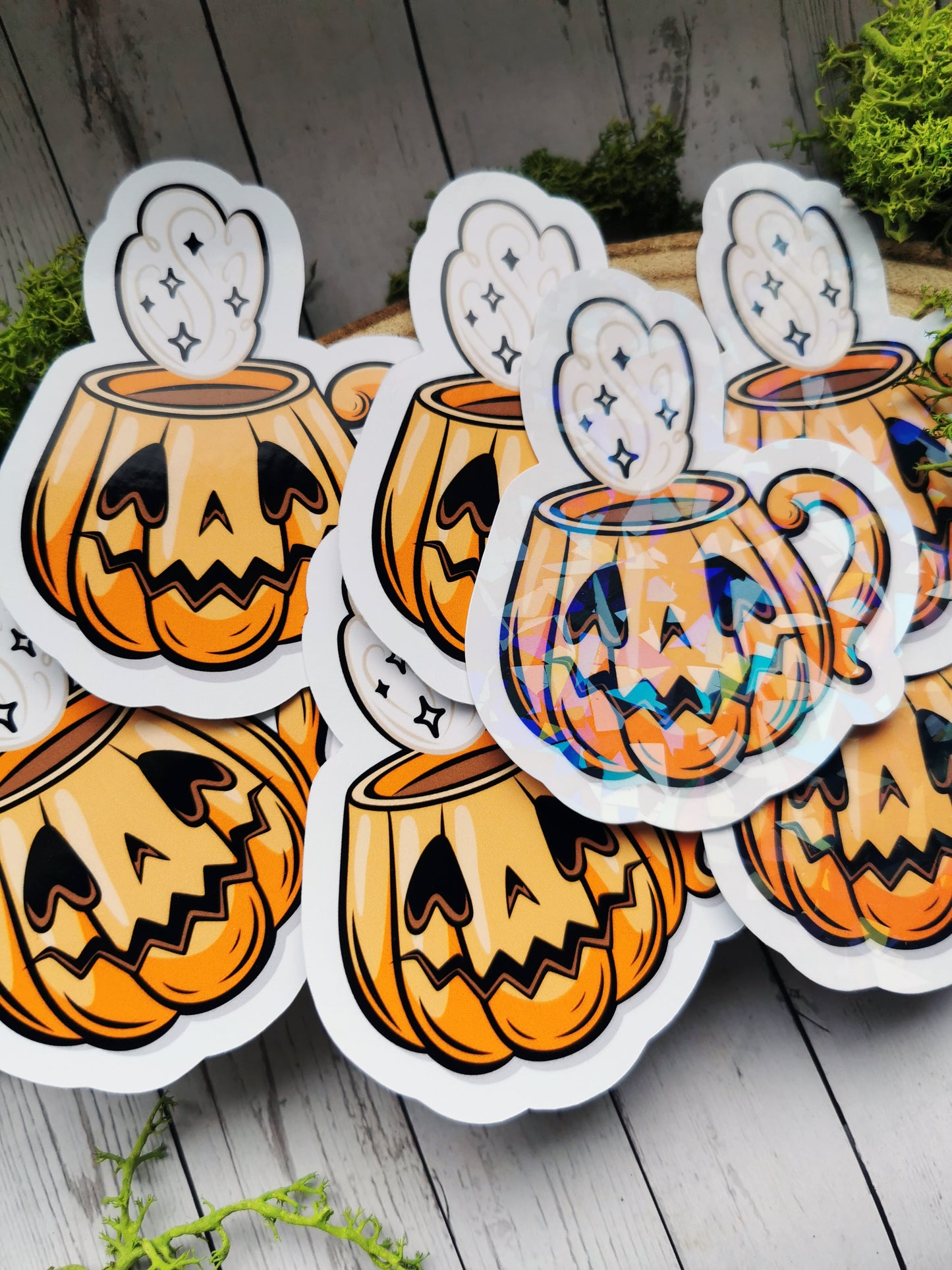 Holographic Stickers "Pumpkin Halloween Coffee"