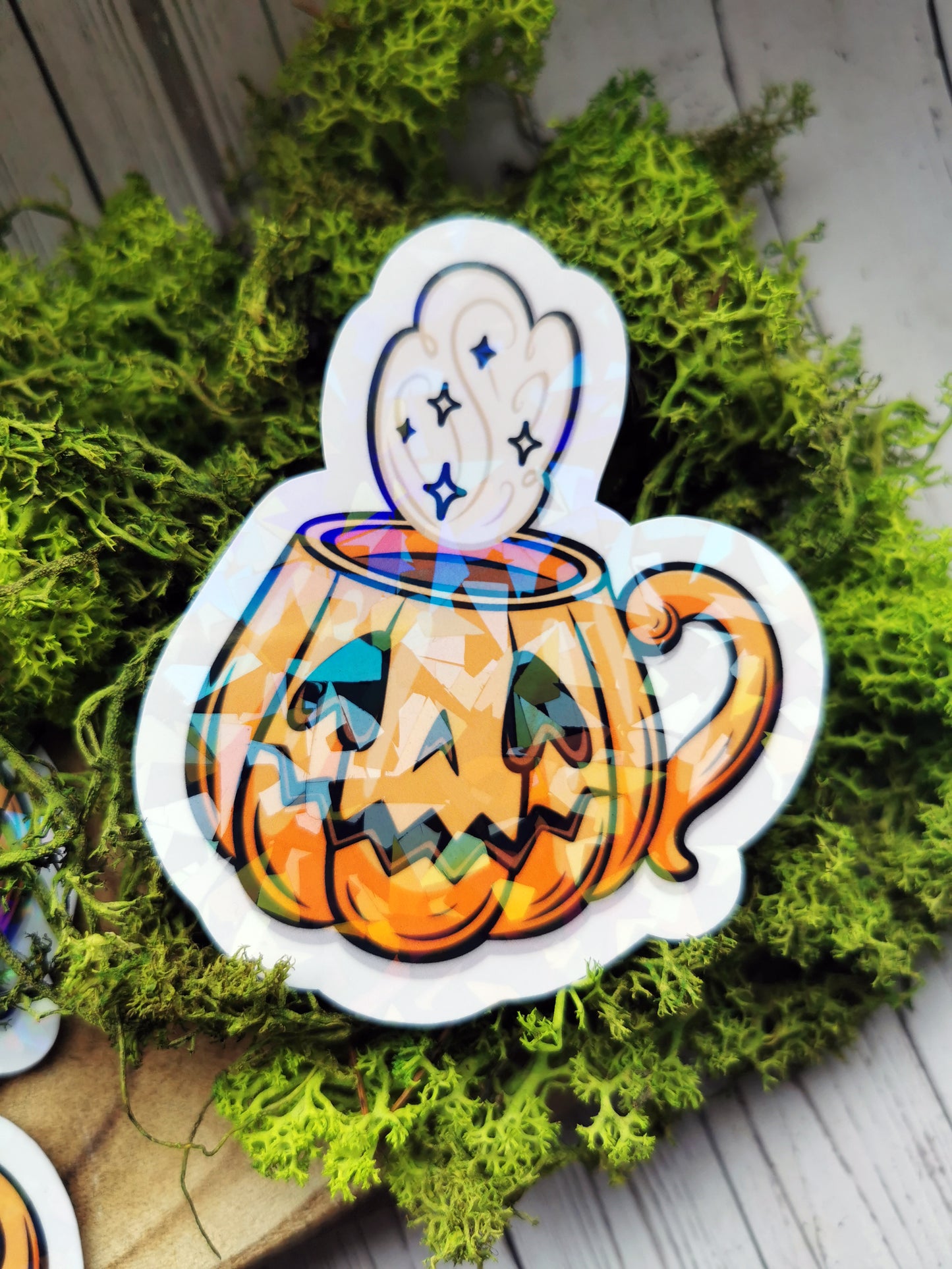 Holographic Stickers "Pumpkin Halloween Coffee"