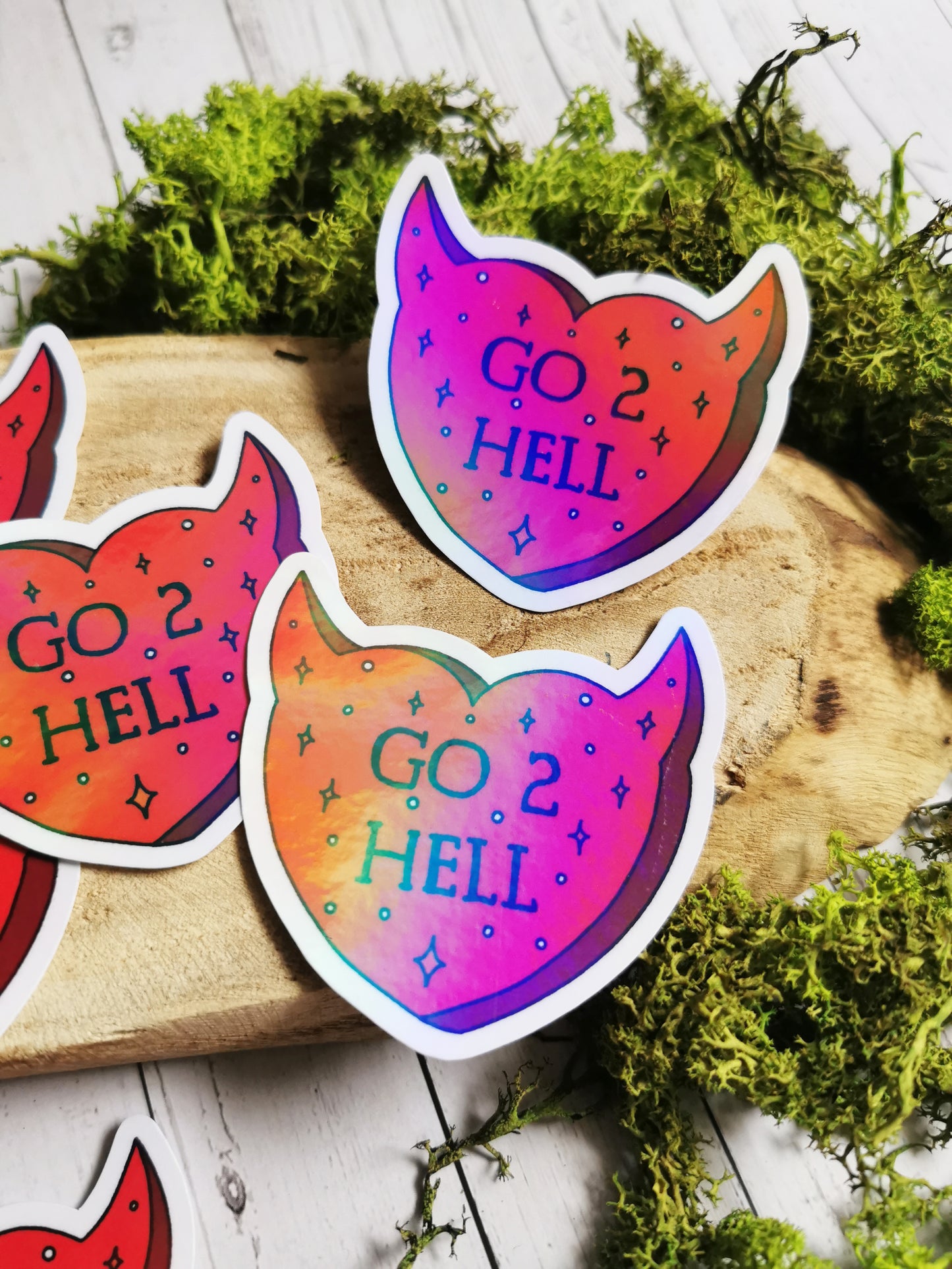 Holographic Stickers “Go 2 Hell”