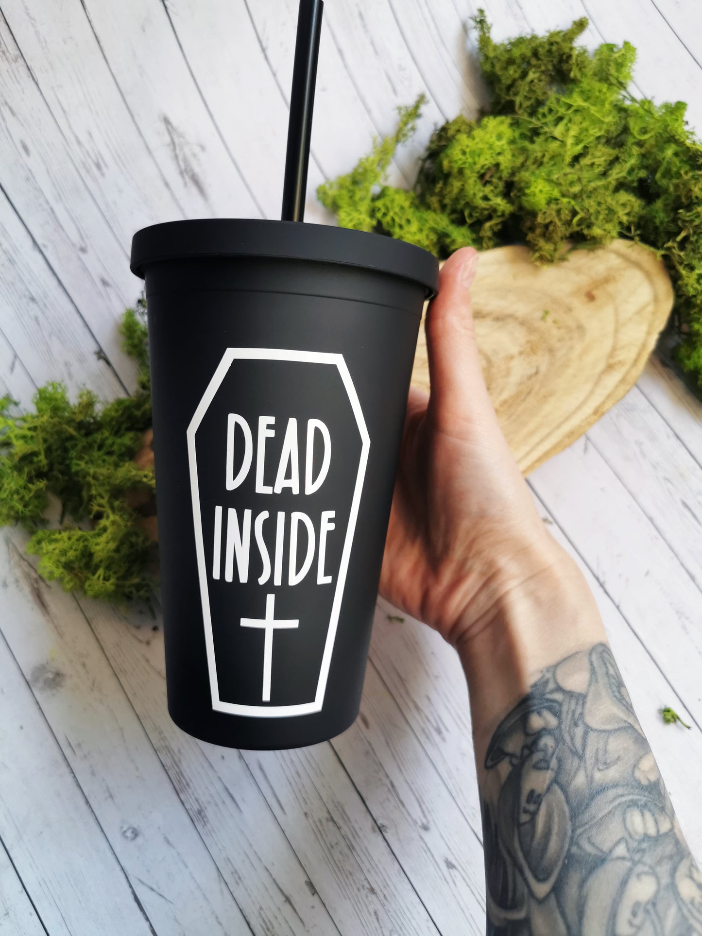 Black or Pink Cup with Straw "Dead Inside"