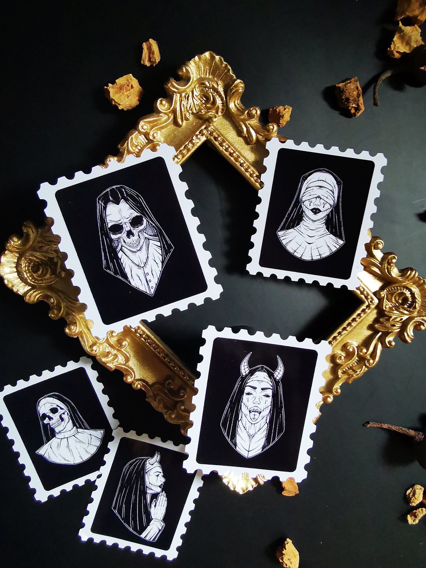 Bundle of 5 Stamp Stickers"Creepy Nun"