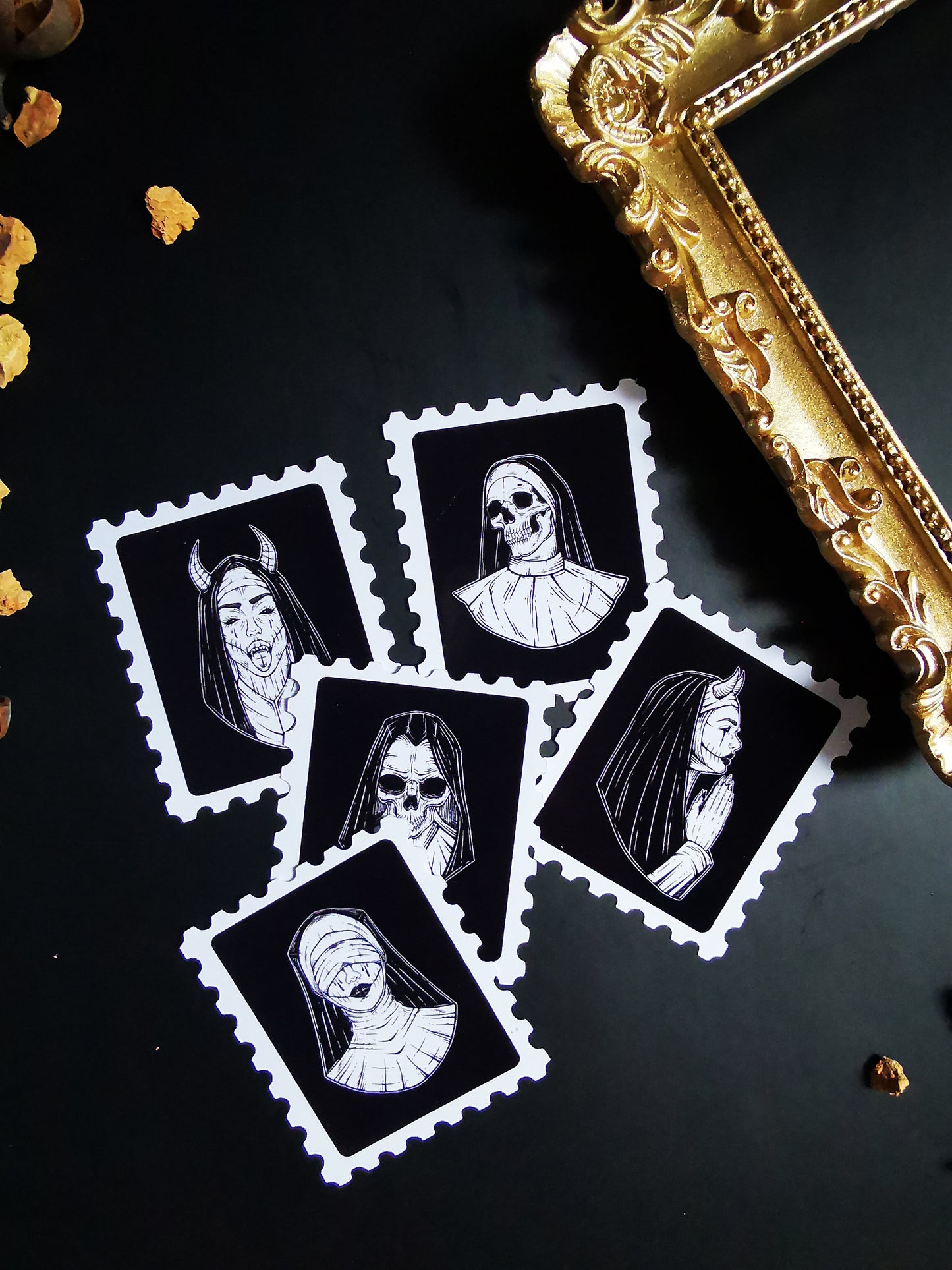 Bundle of 5 Stamp Stickers"Creepy Nun"