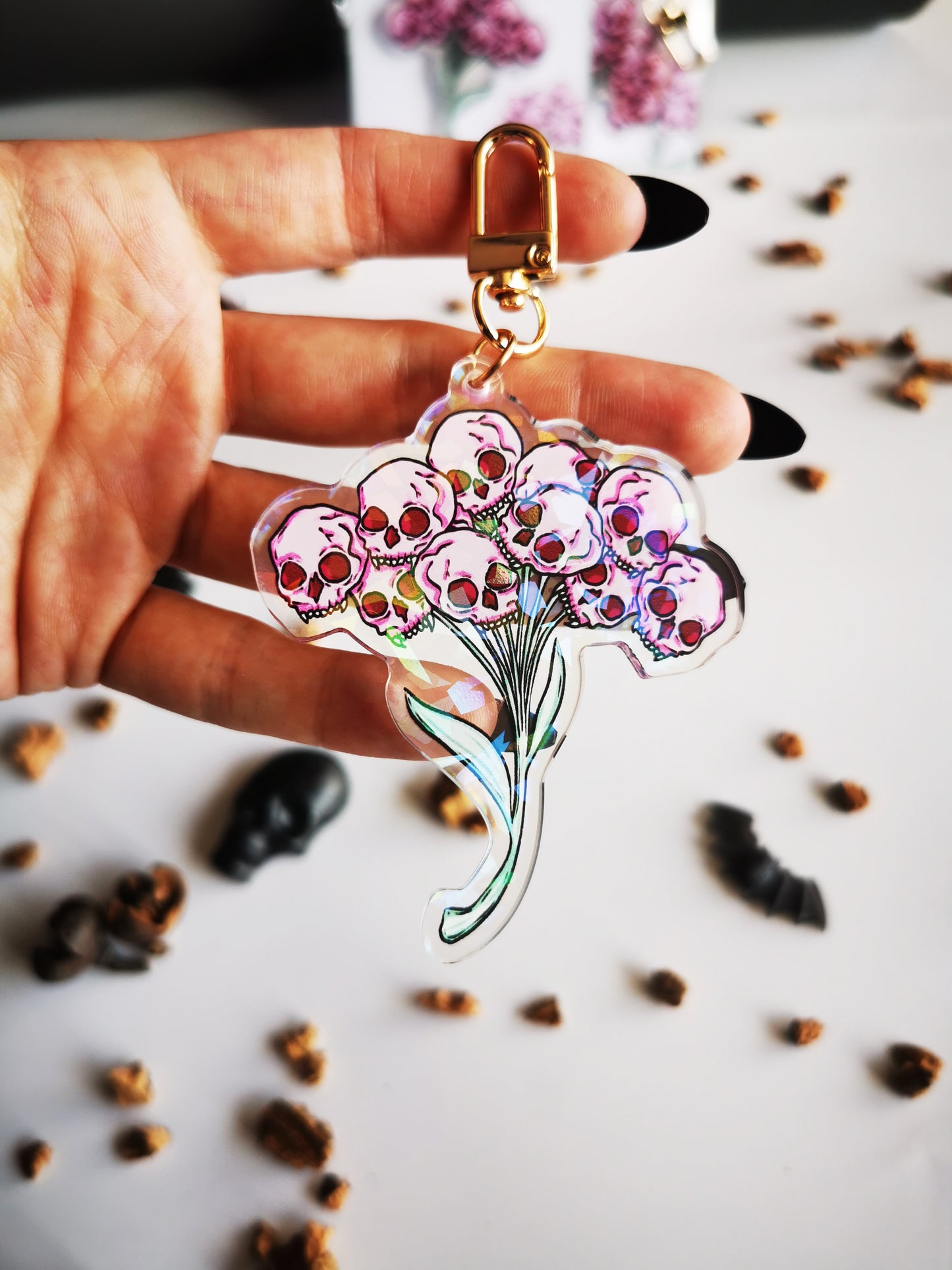 Acrylic Keychain "Skull Flowers"