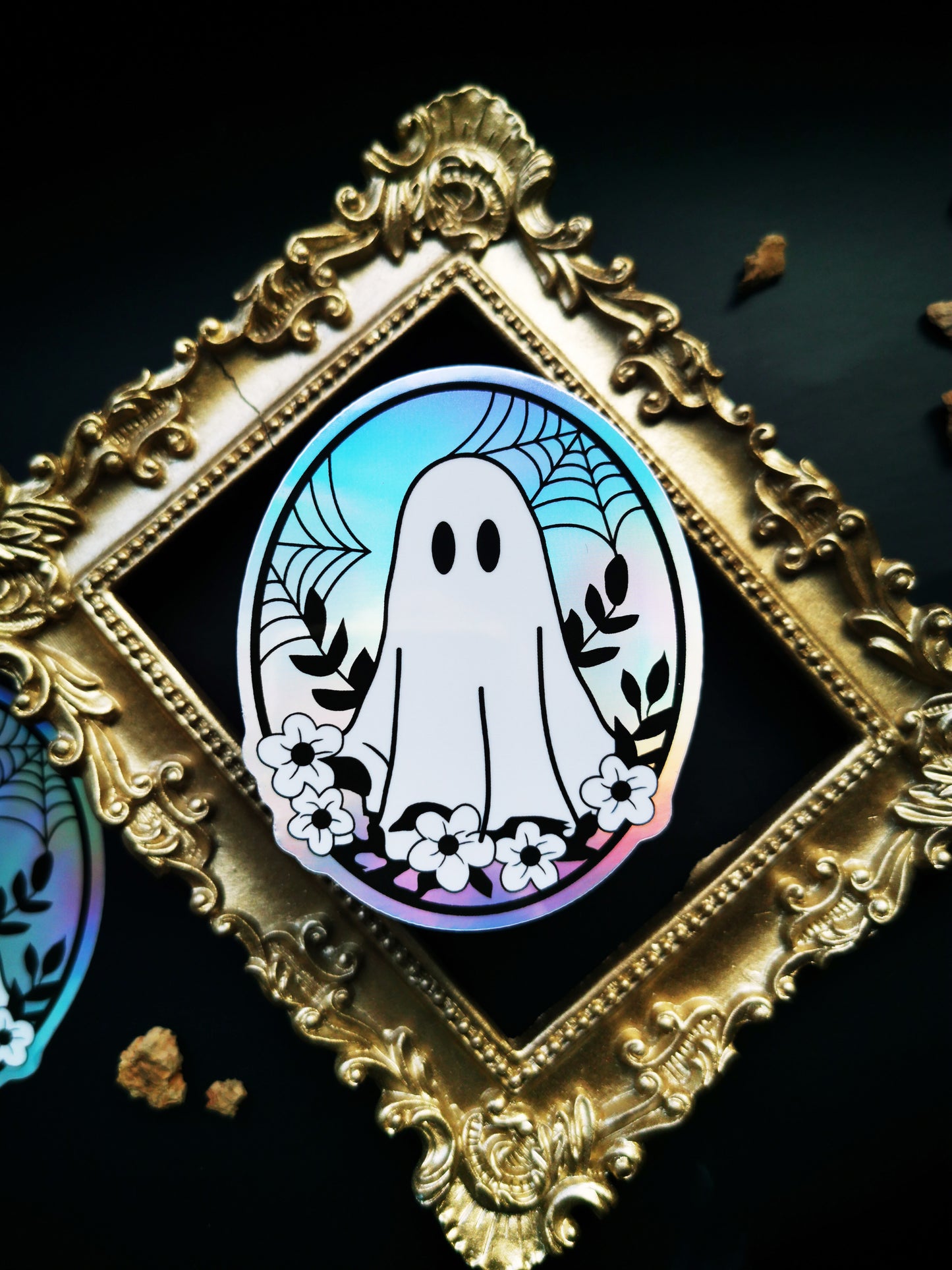 Holographic Sticker "Cute Spooky Ghost Flowers "