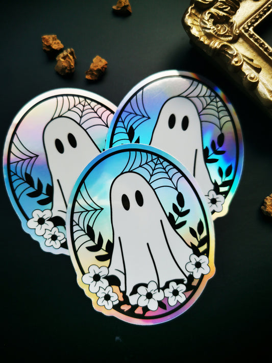 Holographic Sticker "Cute Spooky Ghost Flowers"