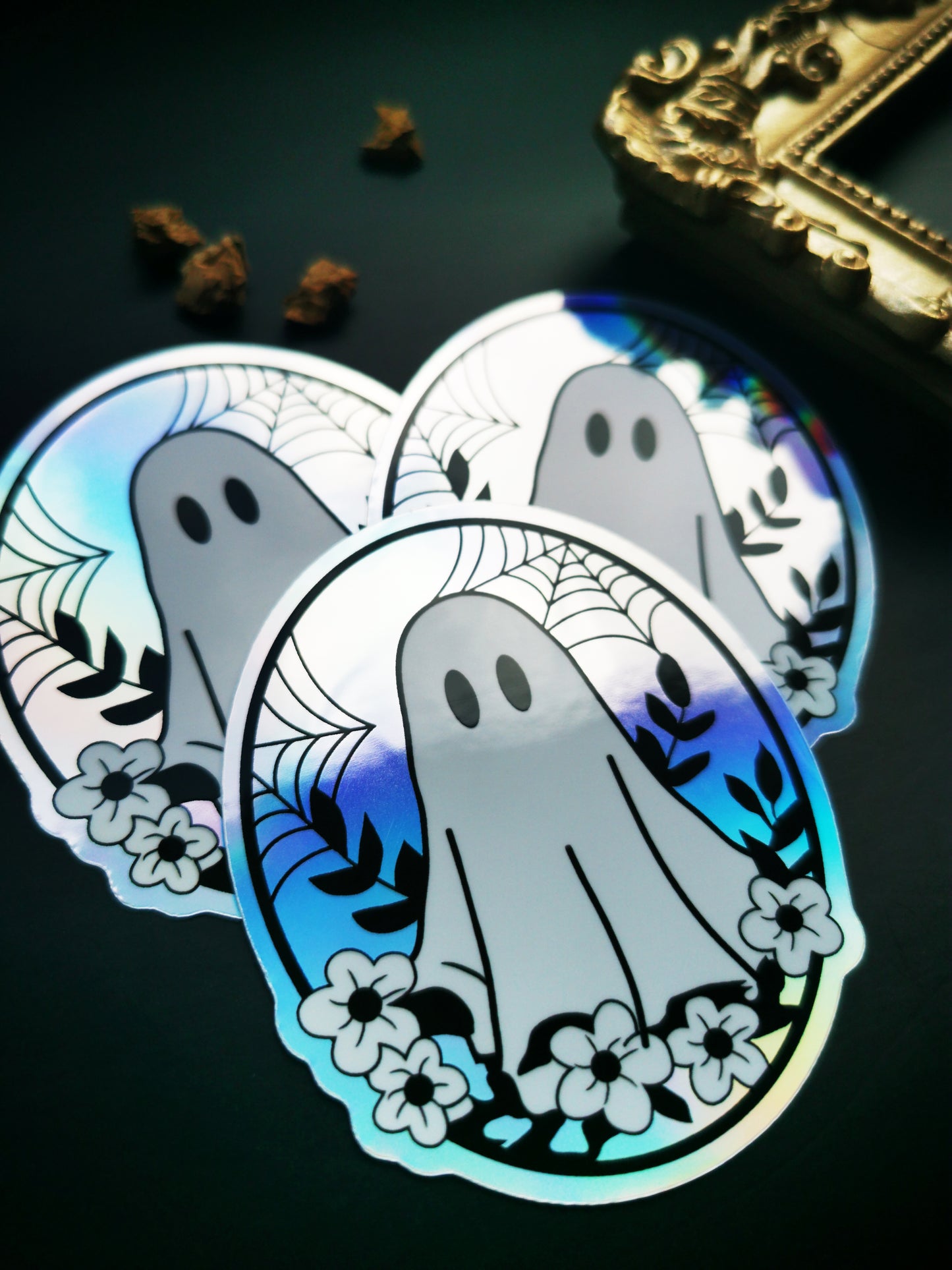 Holographic Sticker "Cute Spooky Ghost Flowers "