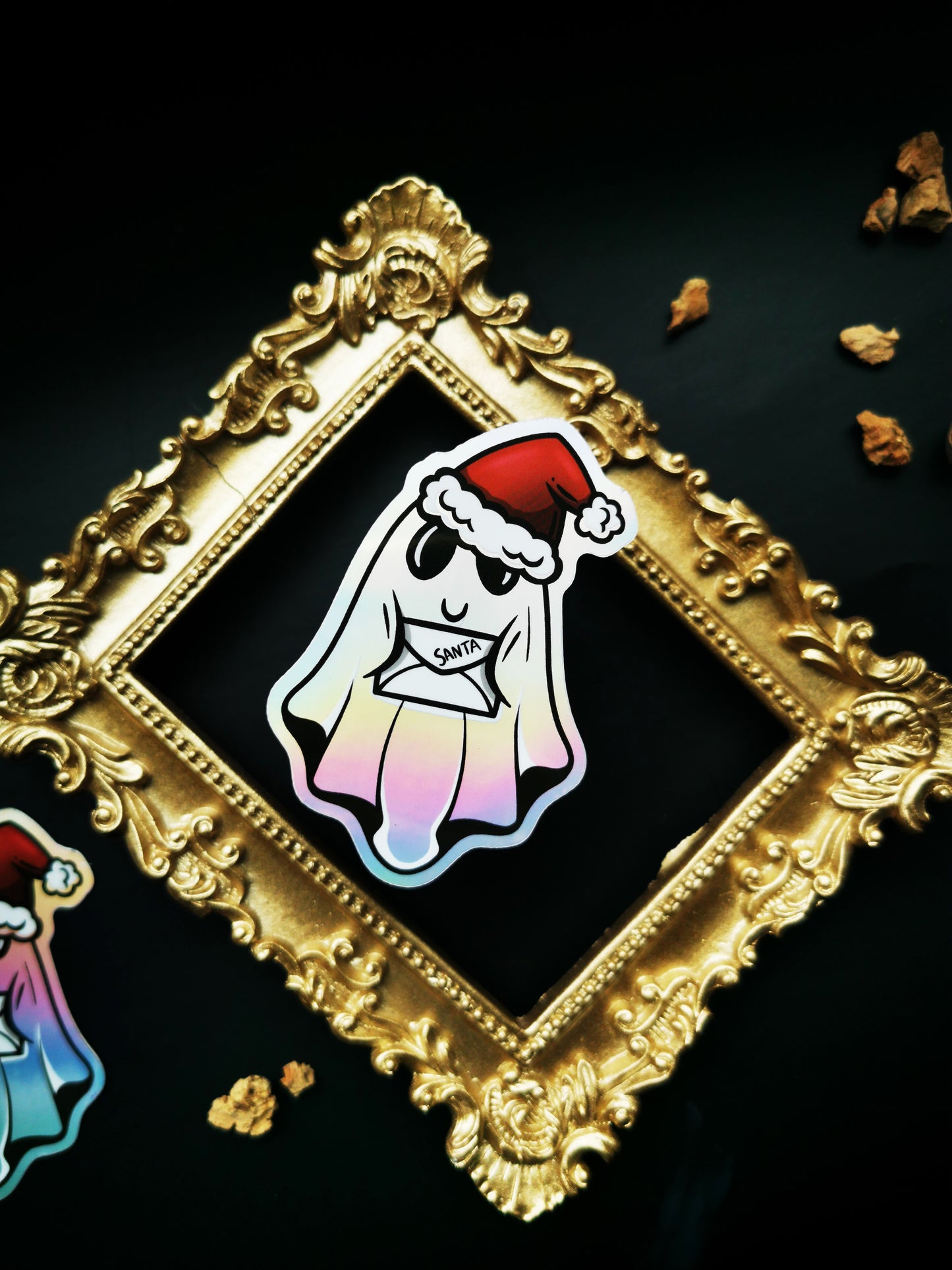 Holographic Sticker "Cute Spooky Santa Ghost"