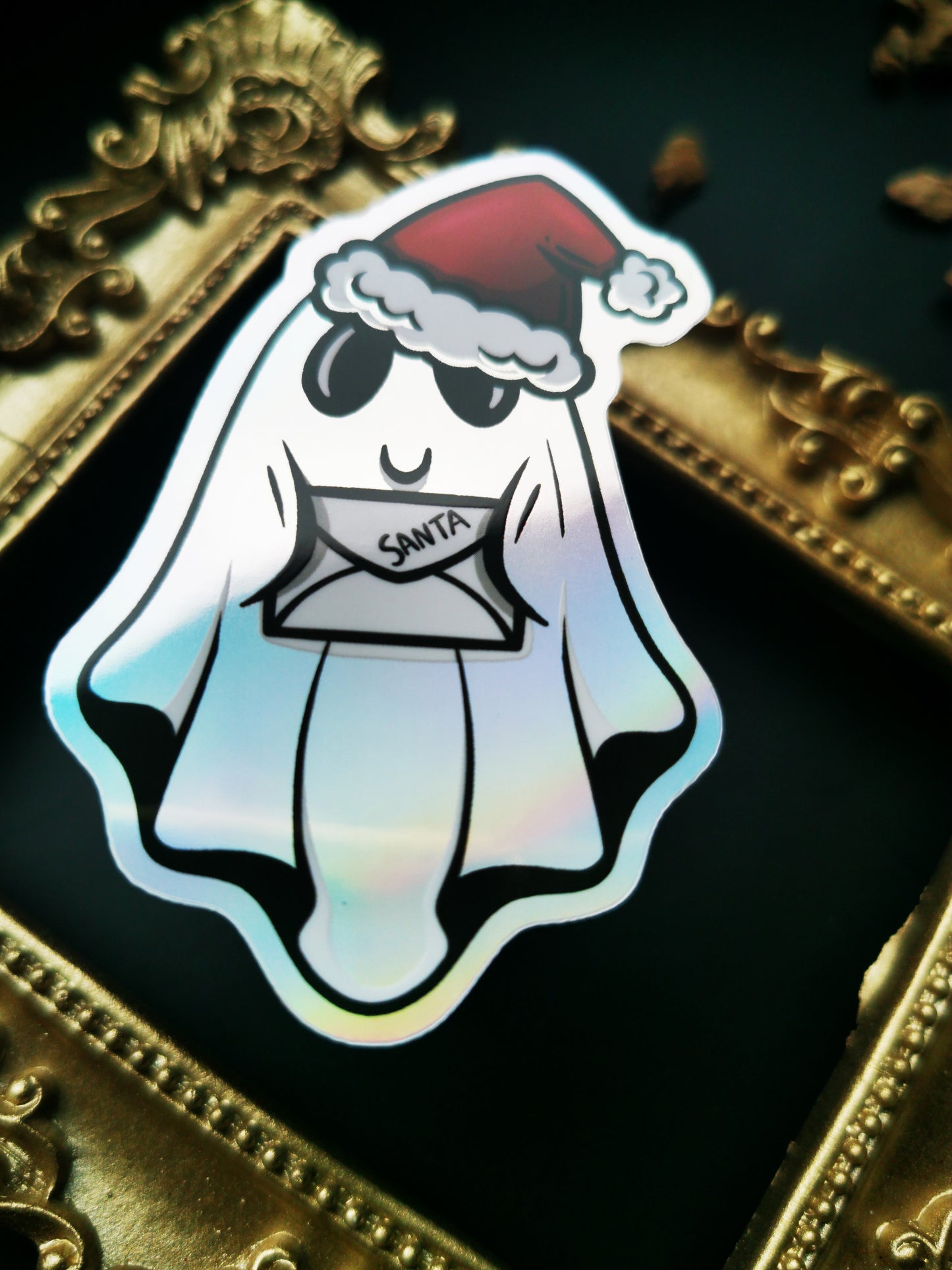 Holographic Sticker "Cute Spooky Santa Ghost"