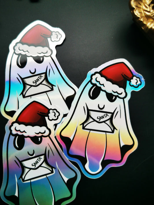 Holographic Sticker "Cute Spooky Santa Ghost"