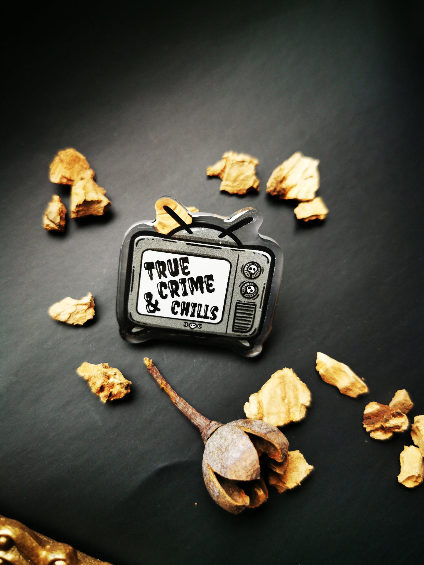 Pins Acrylique "True Crime & Chills"