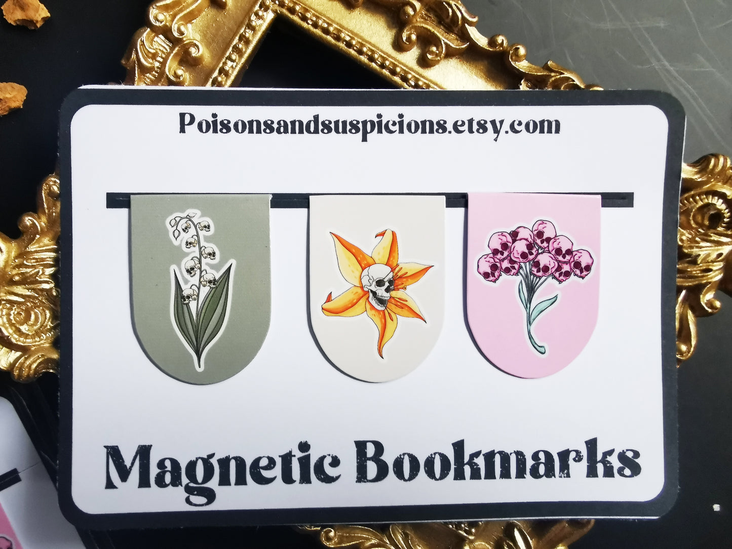 Bundle of 3 Mini Magnetic Bookmarks "Creepy Flowers"