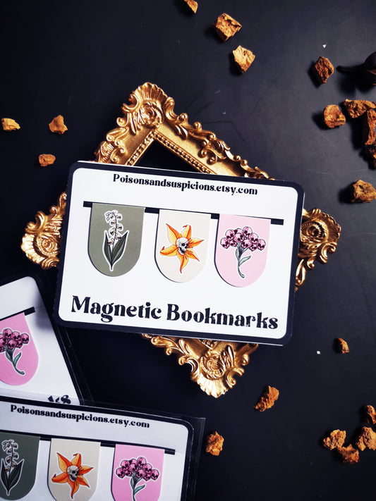 Bundle of 3 Mini Magnetic Bookmarks "Creepy Flowers"