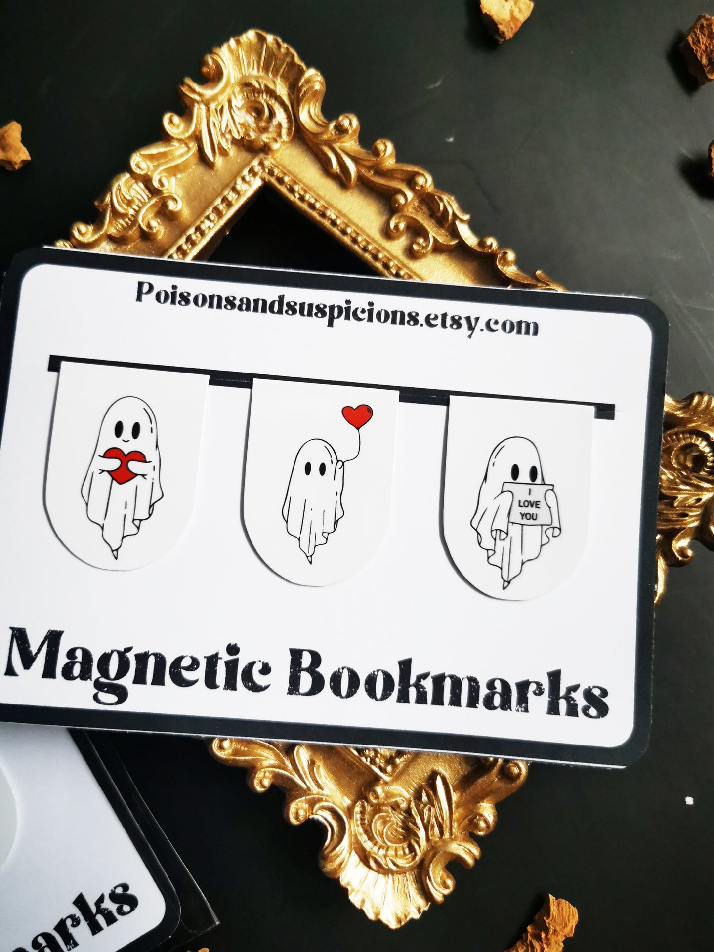 Bundle of 3 Mini Magnetic Bookmarks "Creepy Cute Love Ghosts"