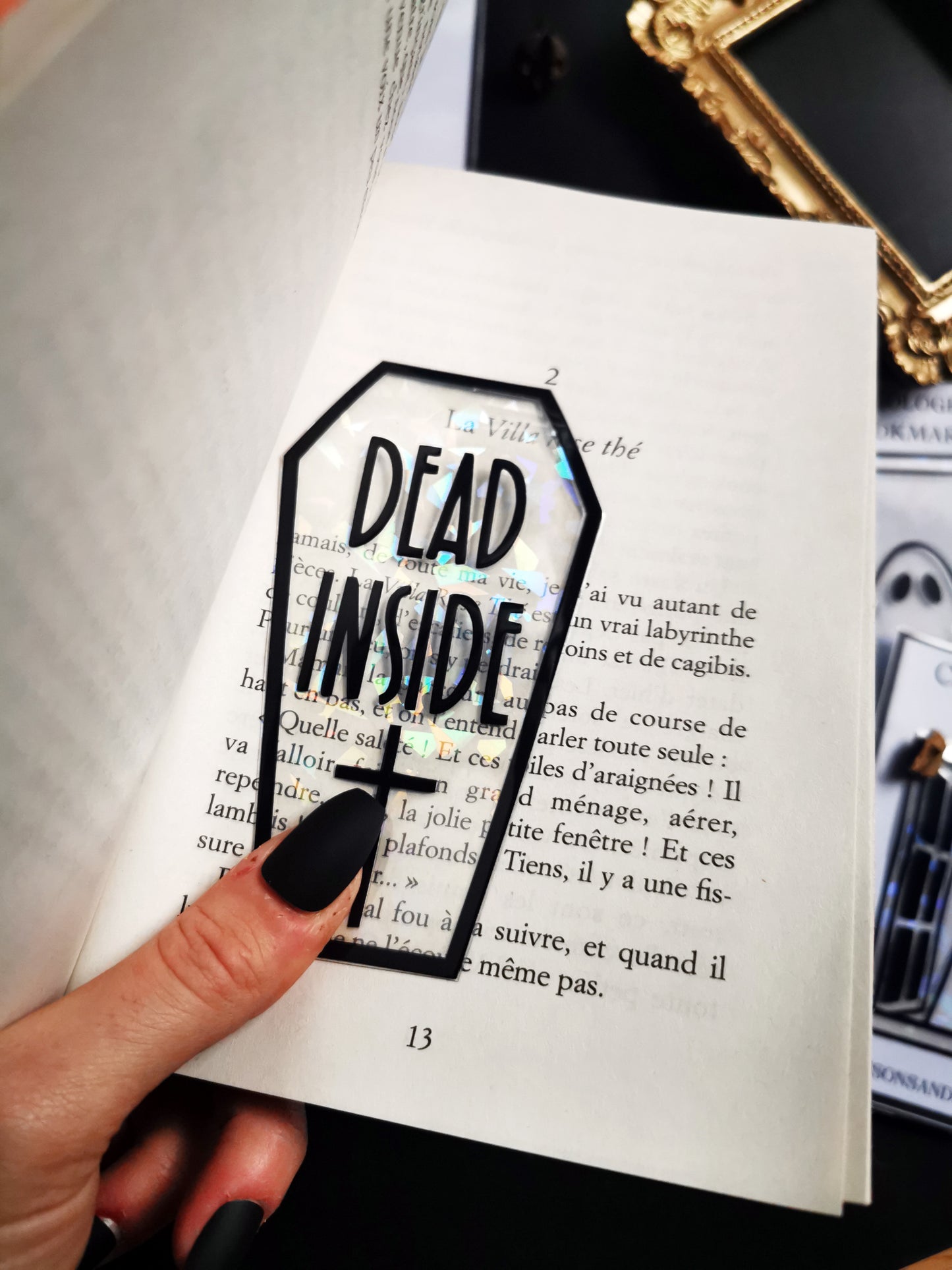 Transparent and Holographic Bookmark "Dead Inside Coffin"