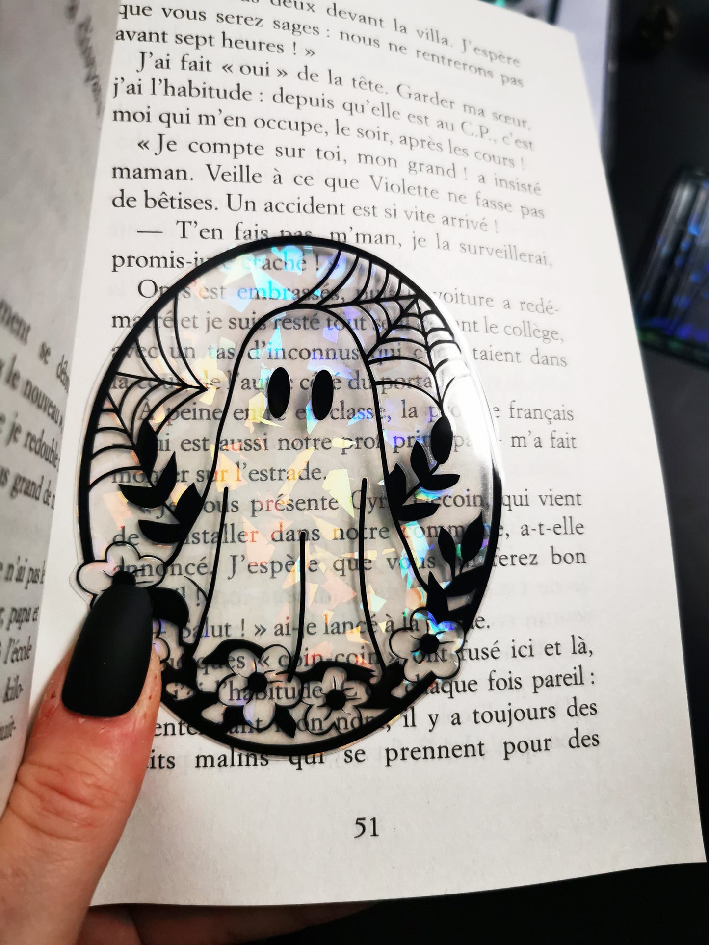 Marque-Page Transparent et Holographique "Ghost Flowers"