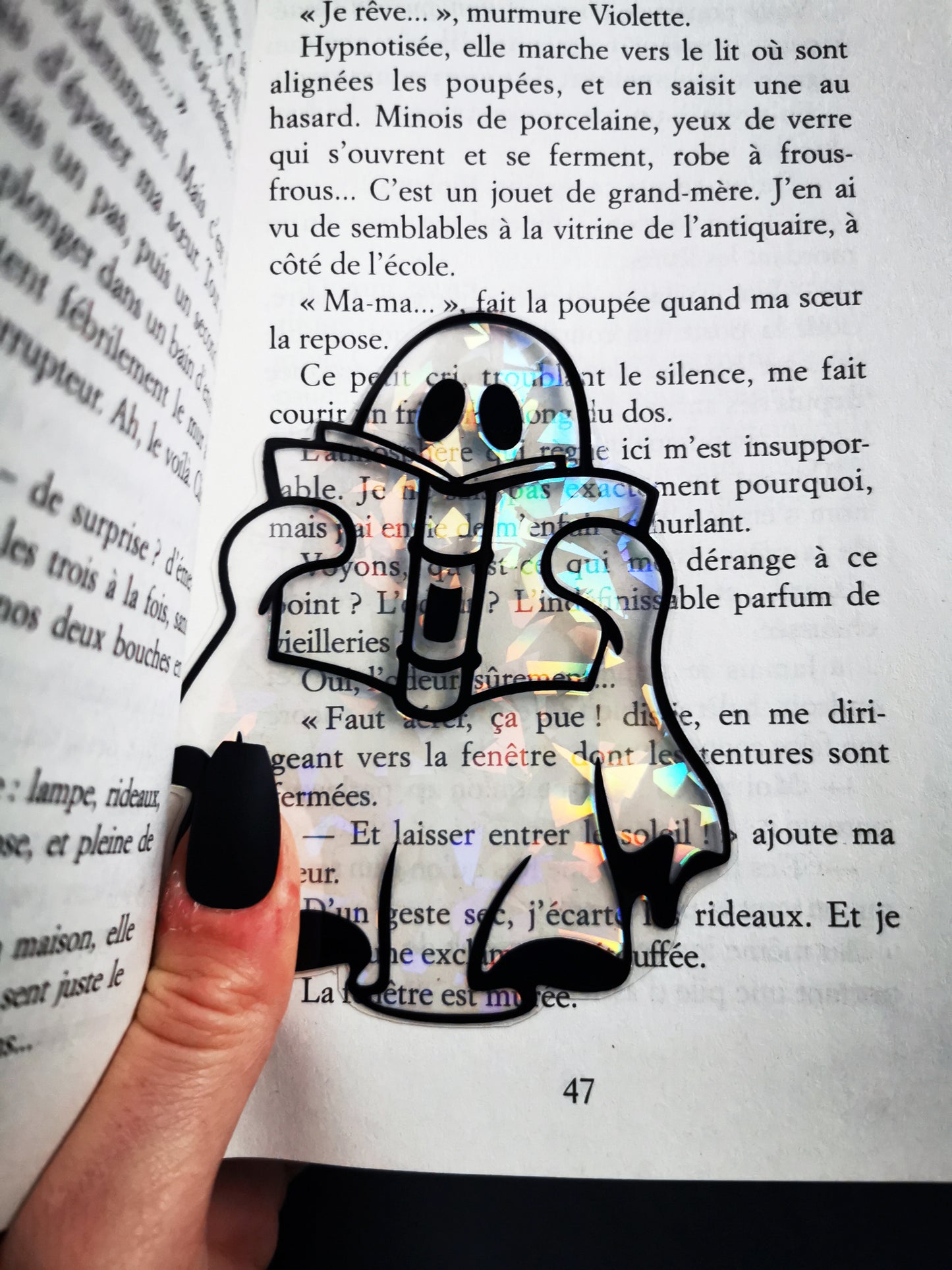 Transparent and Holographic Bookmark "Ghost With Books"