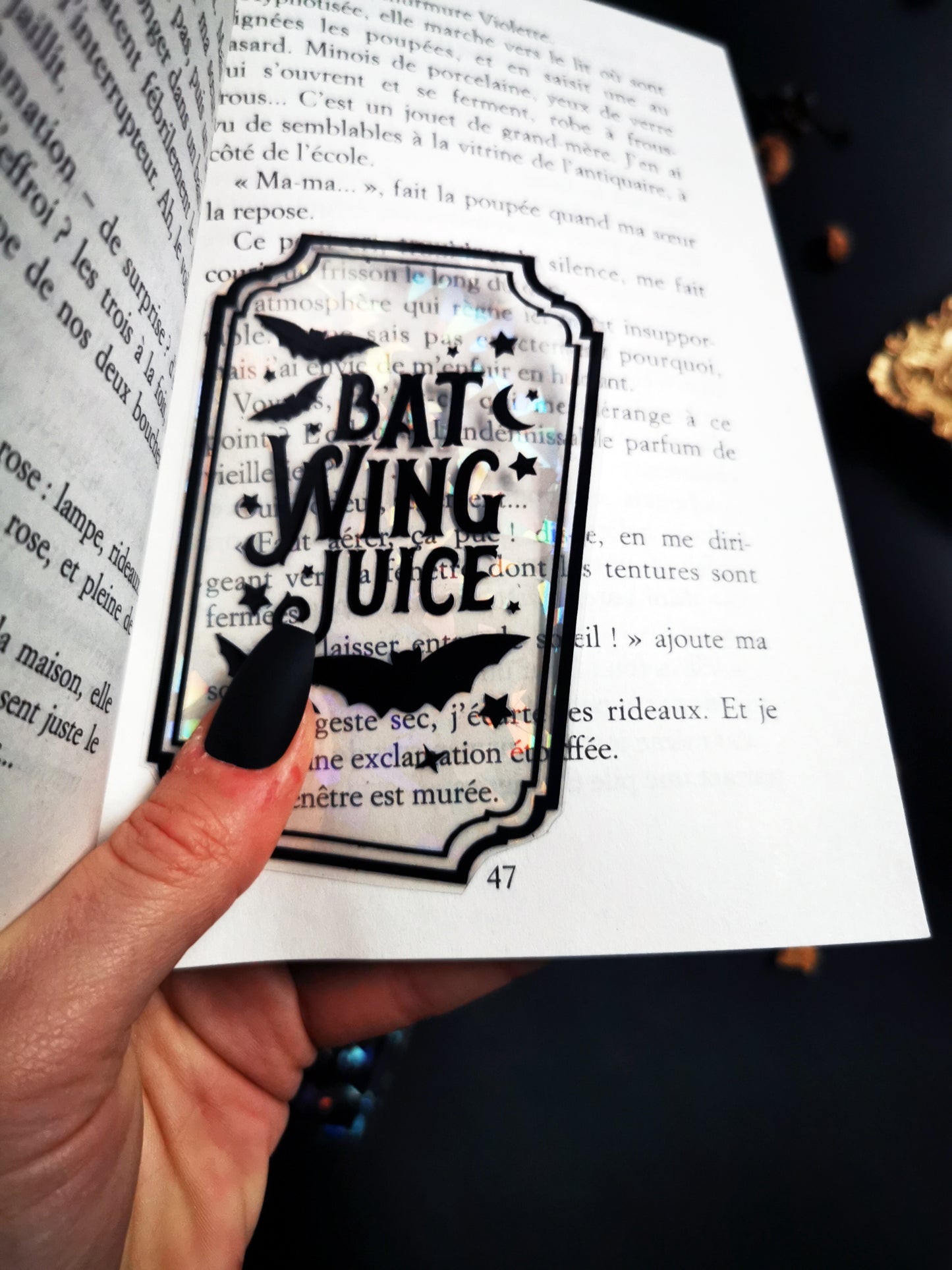 Transparent and Holographic Bookmark "Bat Wing Juice"